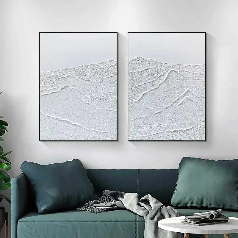 White Minimalist Textured Paintings Canvas Set of 2 #MM066