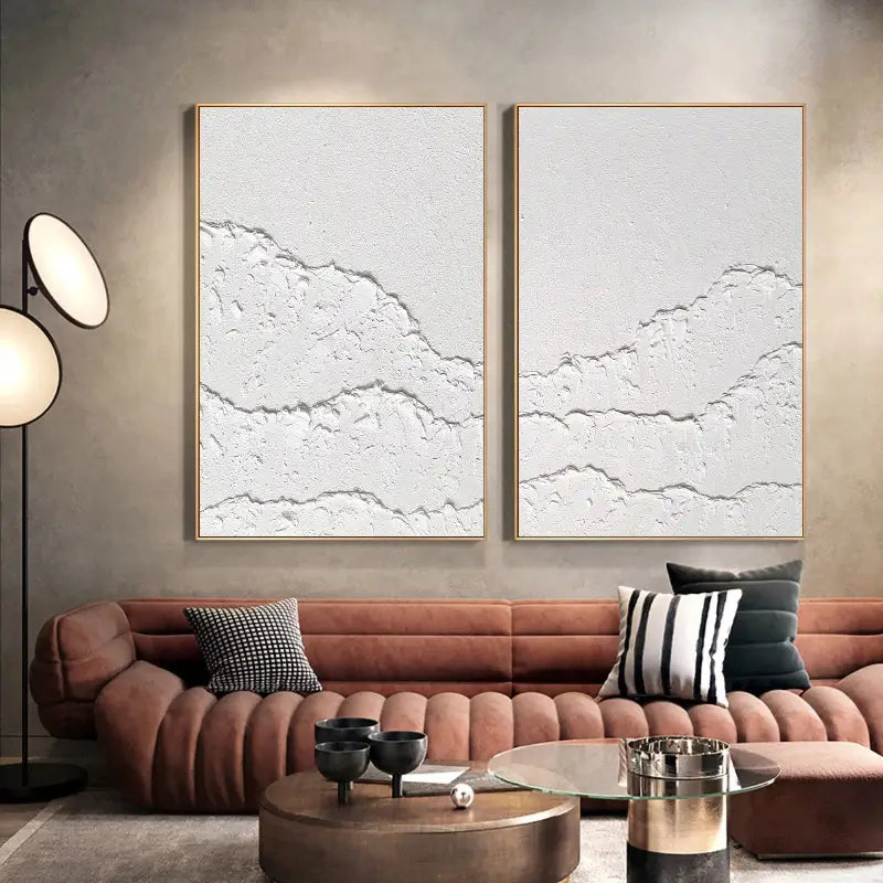 White Minimalist Textured Paintings Canvas Set of 2 #MM067