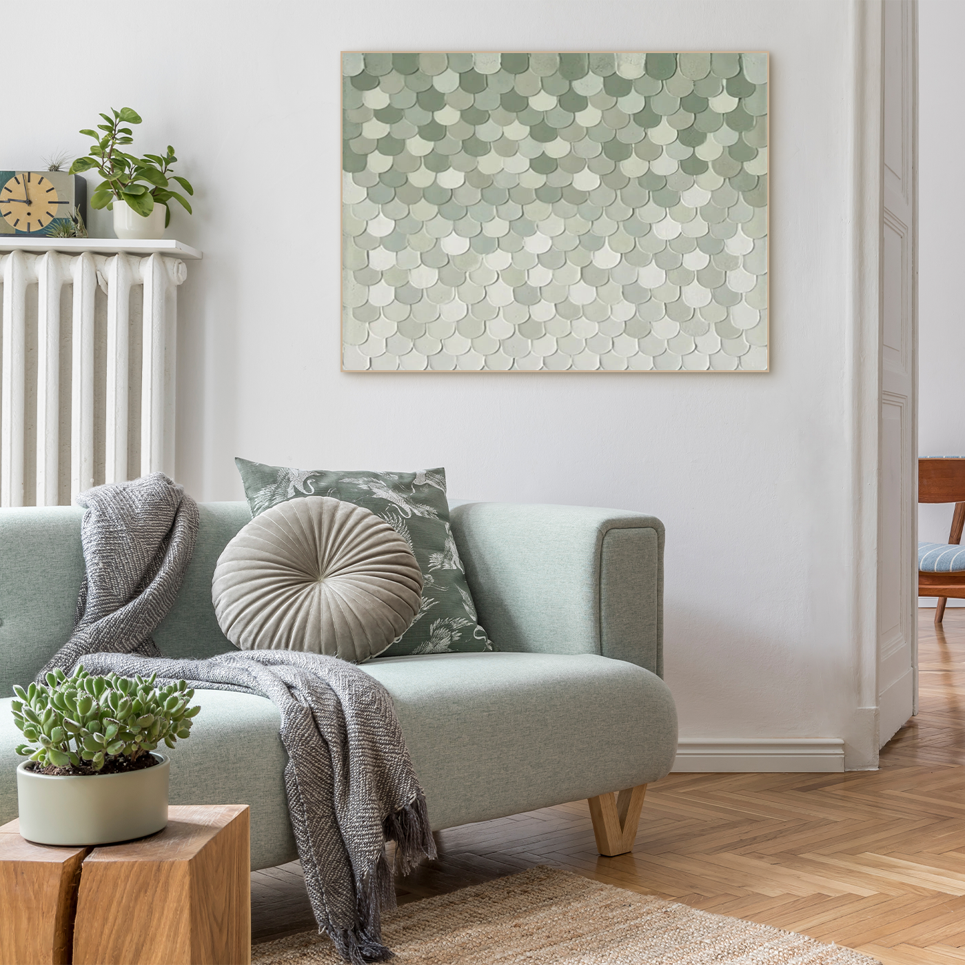 #CL-Custom Size Blue & White Abstract Textured Wall Art #BG140