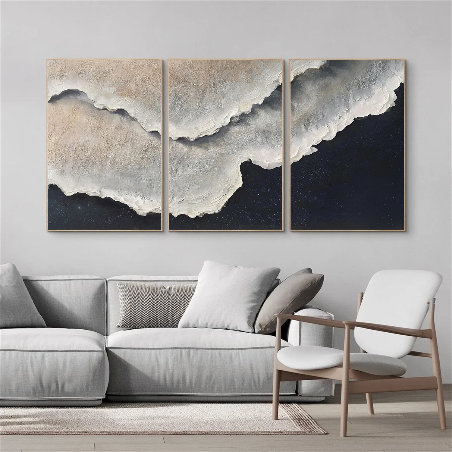 Ocean And Sky Abstract Texture Canvas Art Set Of 3 #OS387