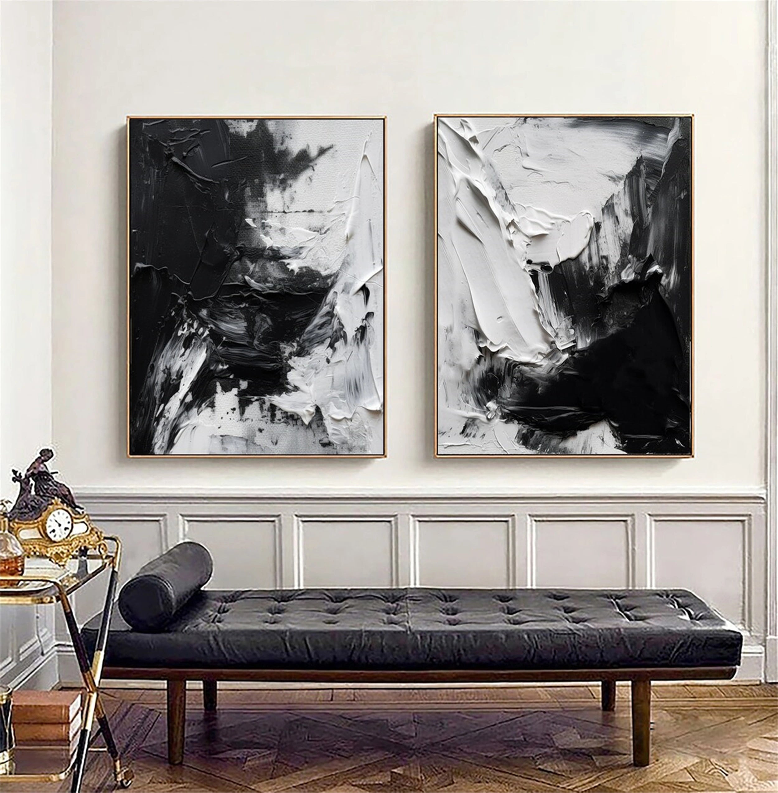 Black White Textured Minimalist Wall Art Set of 2 #MZ064