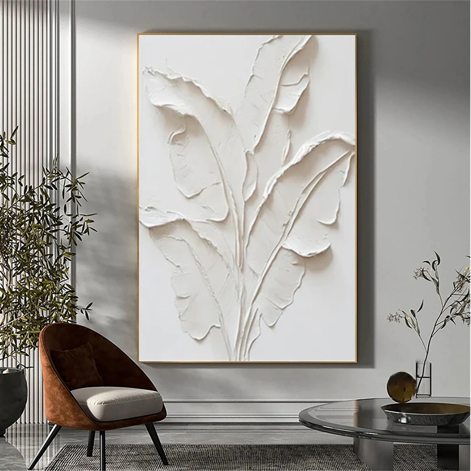 Beige Flower & Tree Abstract Texturte Canvas Art #FT 239
