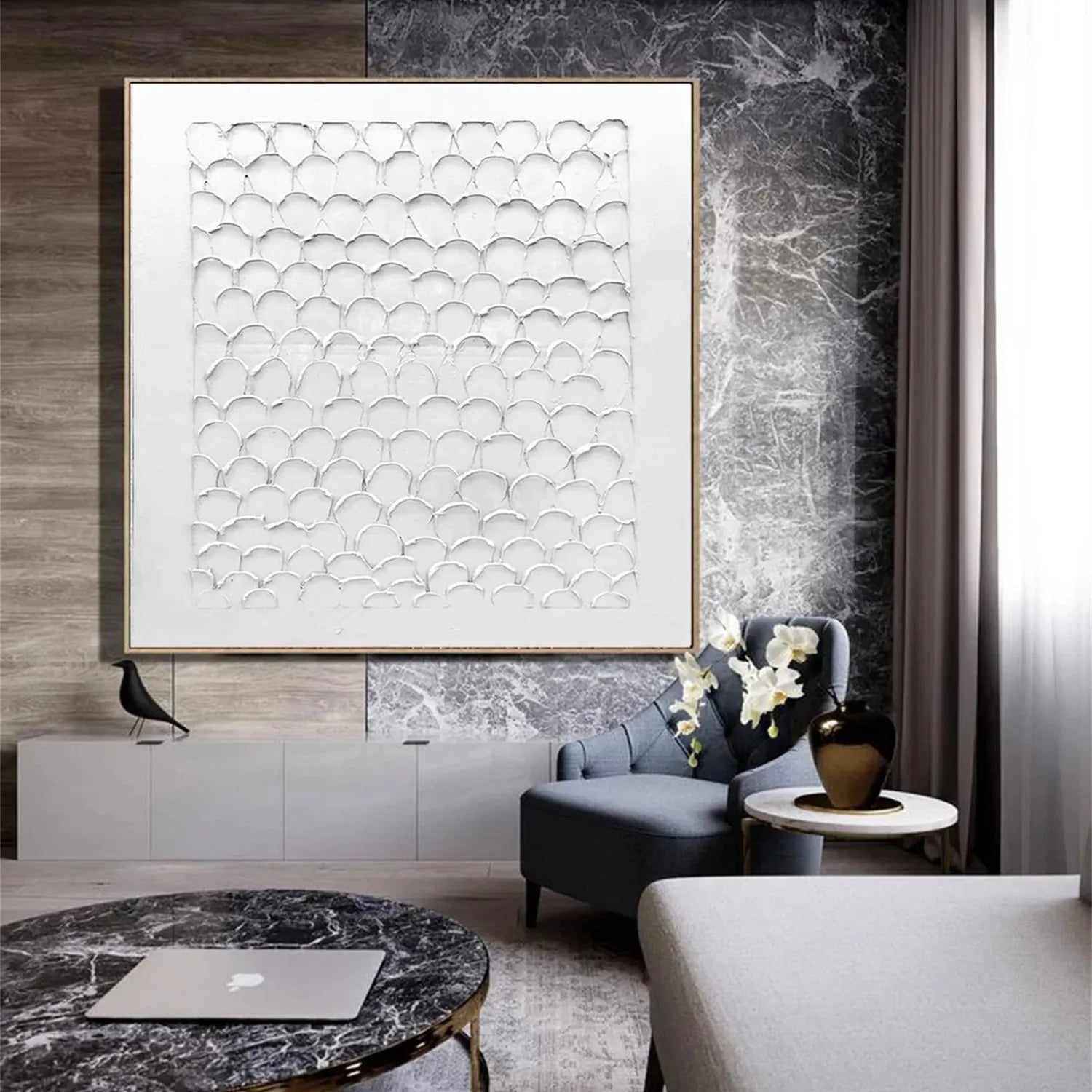 White Minimalist Textured Painting Canvas #MM275