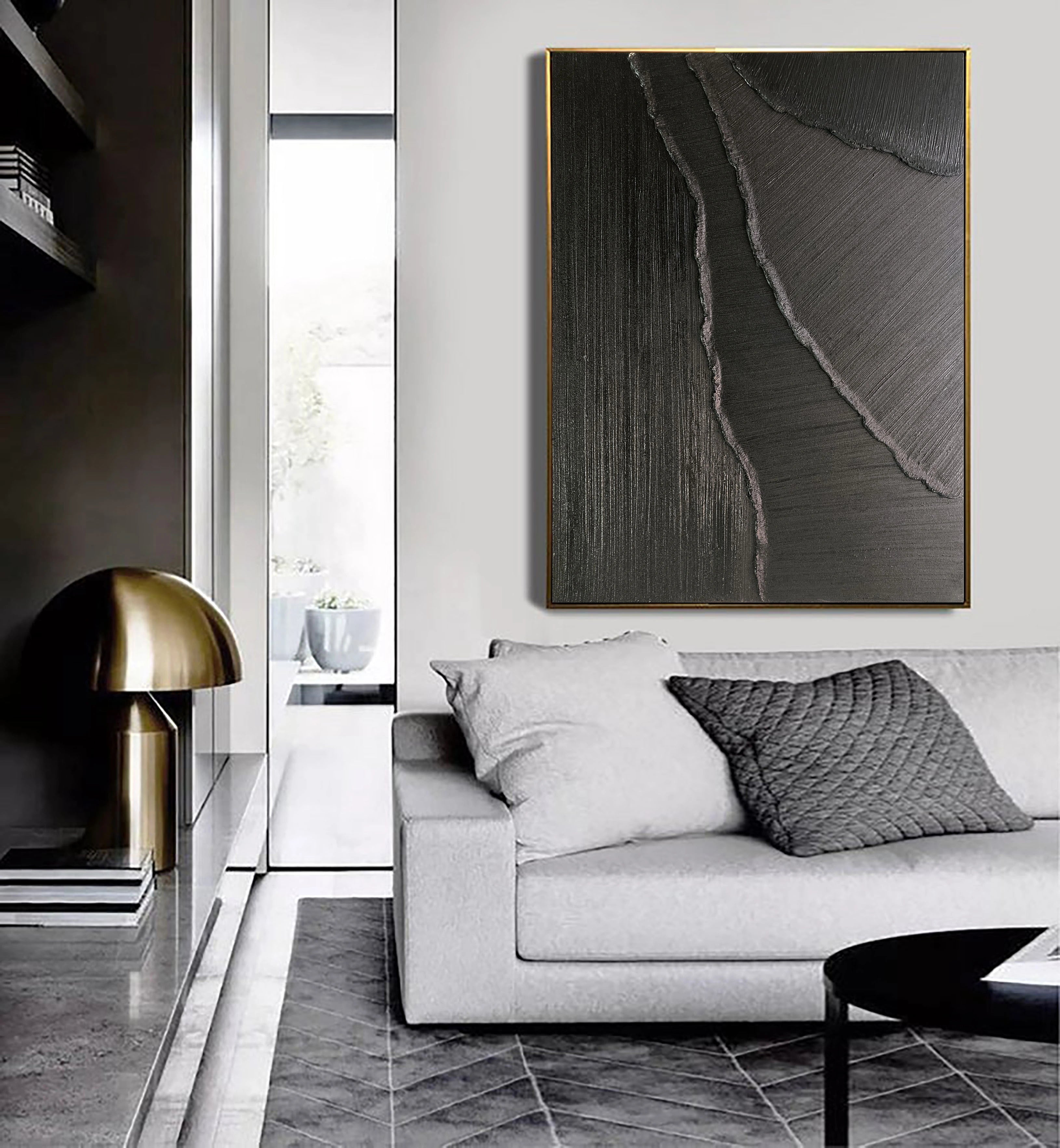 Black Minimalist Textured Painting Canvas #MZ005