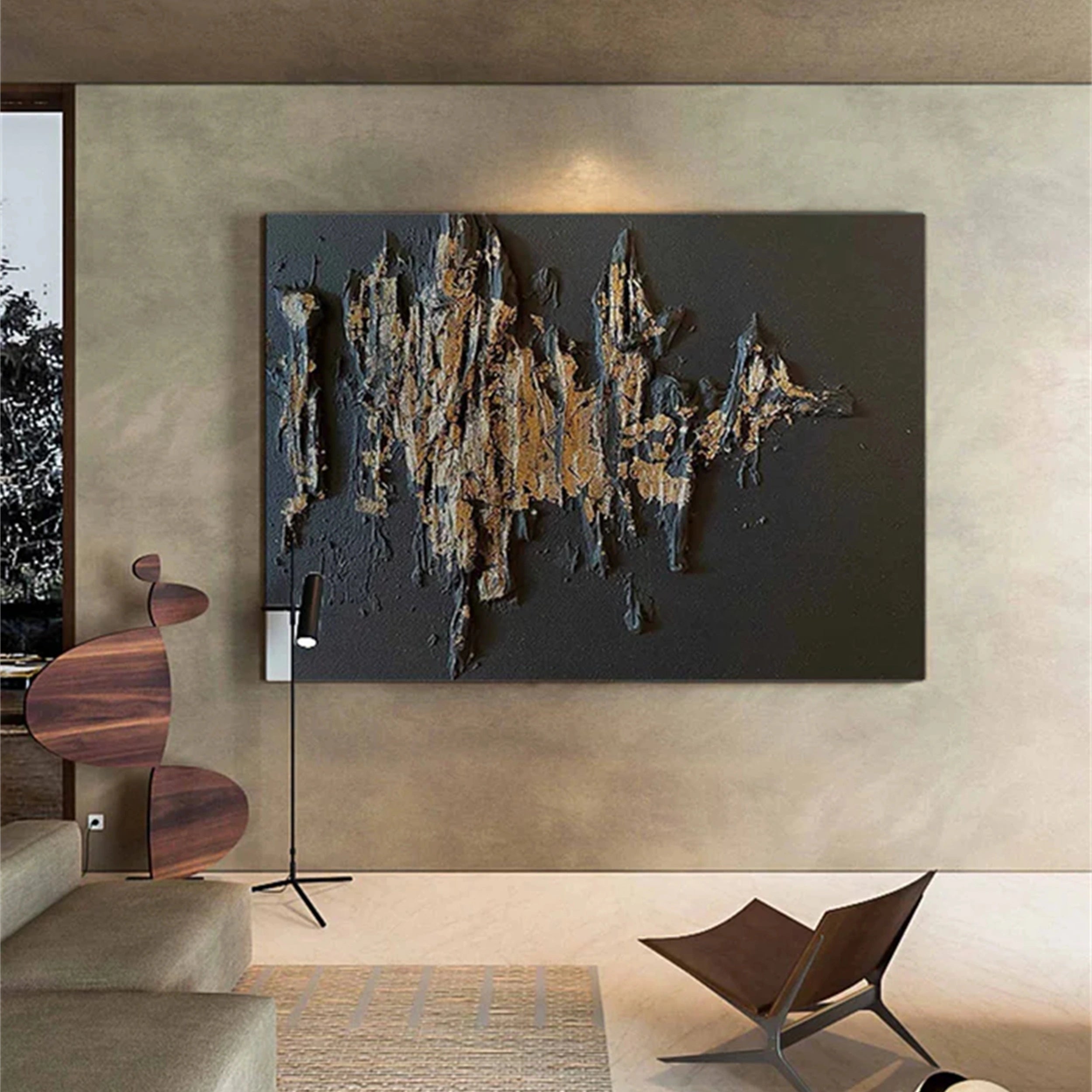 Black Gold Minimalist Textured Painting #MZ053