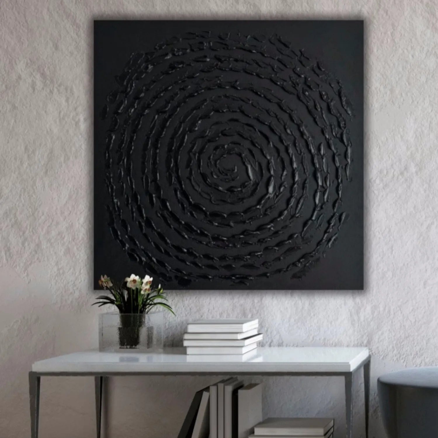 Black Minimalist Textured Painting Canvas #MZ113