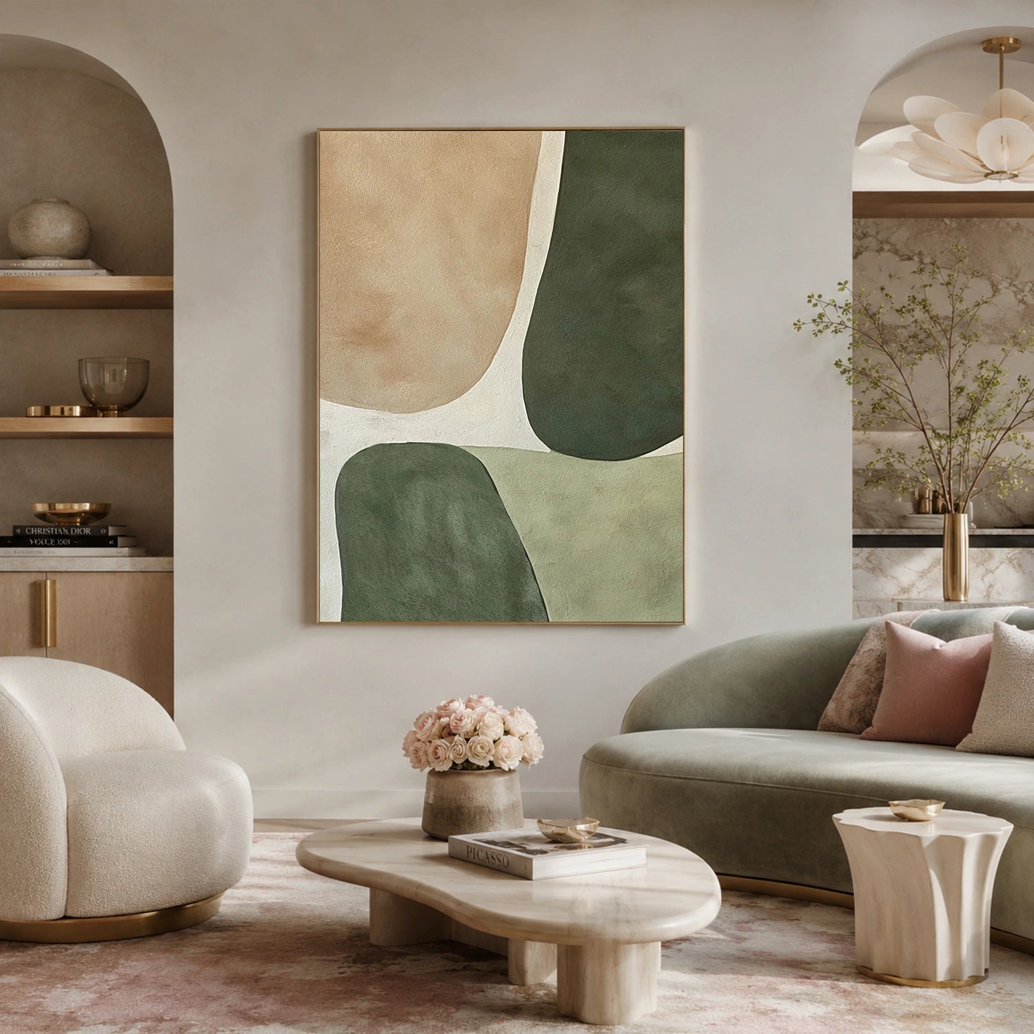 Beige & Green Abstract Wall Art #BG151