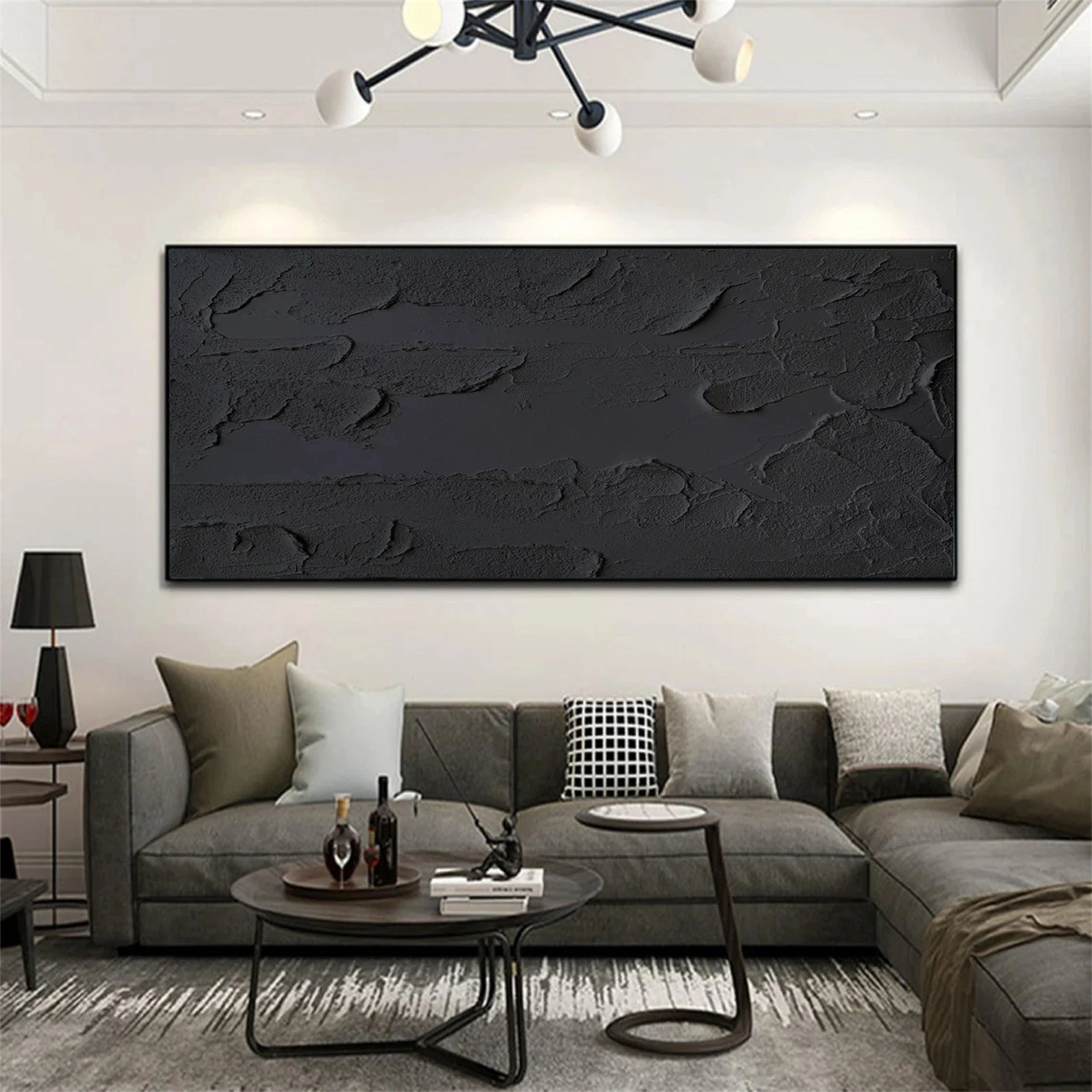 Black Minimalist Textured Painting Canvas #MZ051