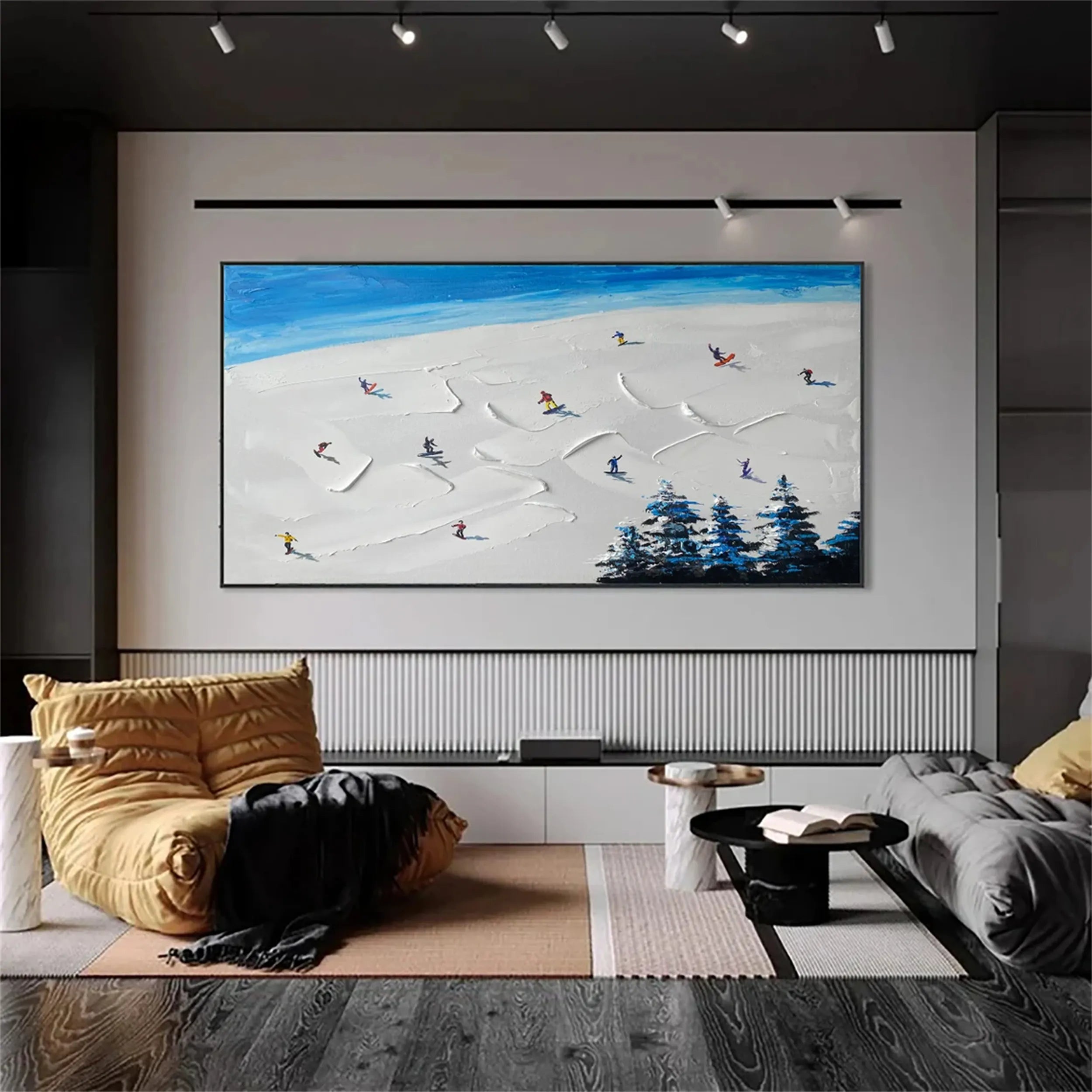 Skiing Sport Art Textured Painting Canvas #MM220