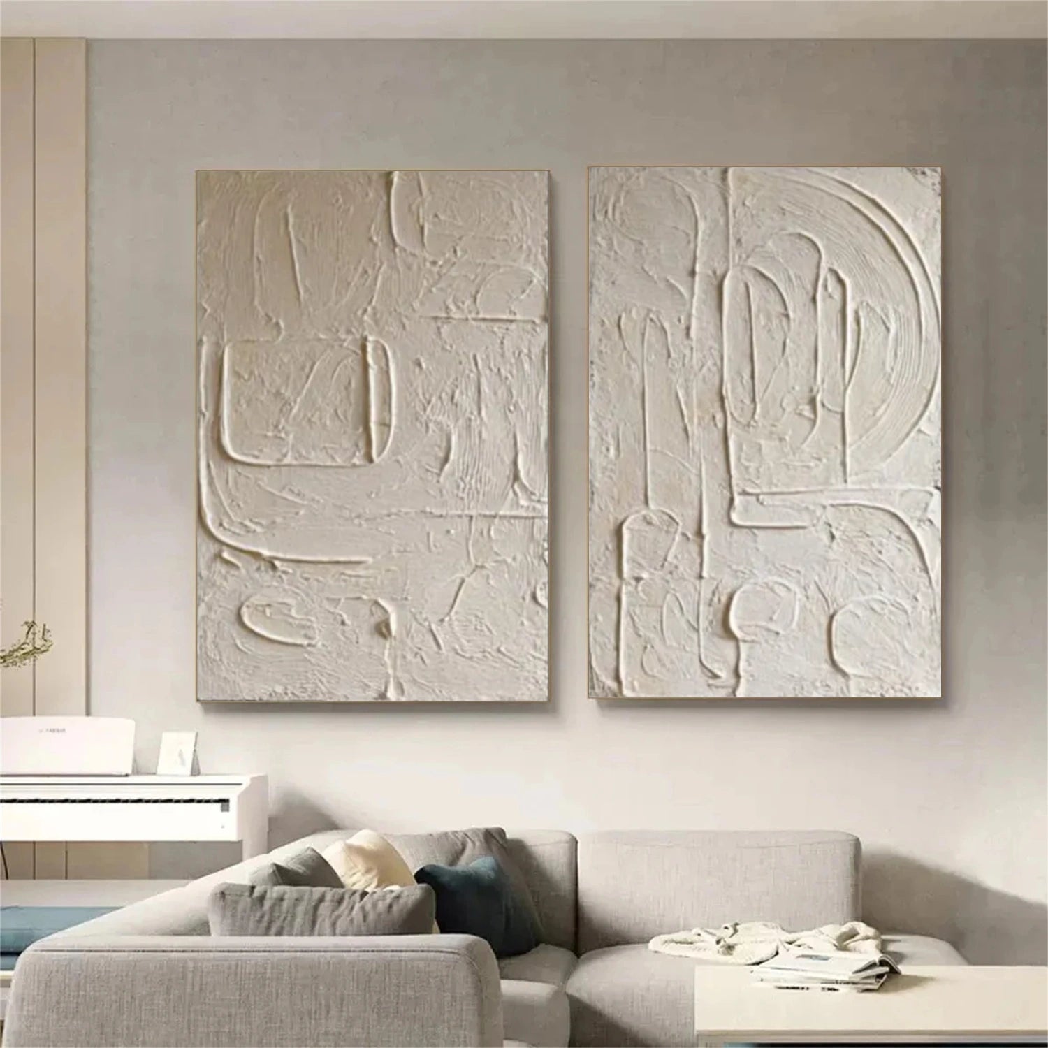 Beige Abstract Textured Set of 2 Wall Art #AB 555