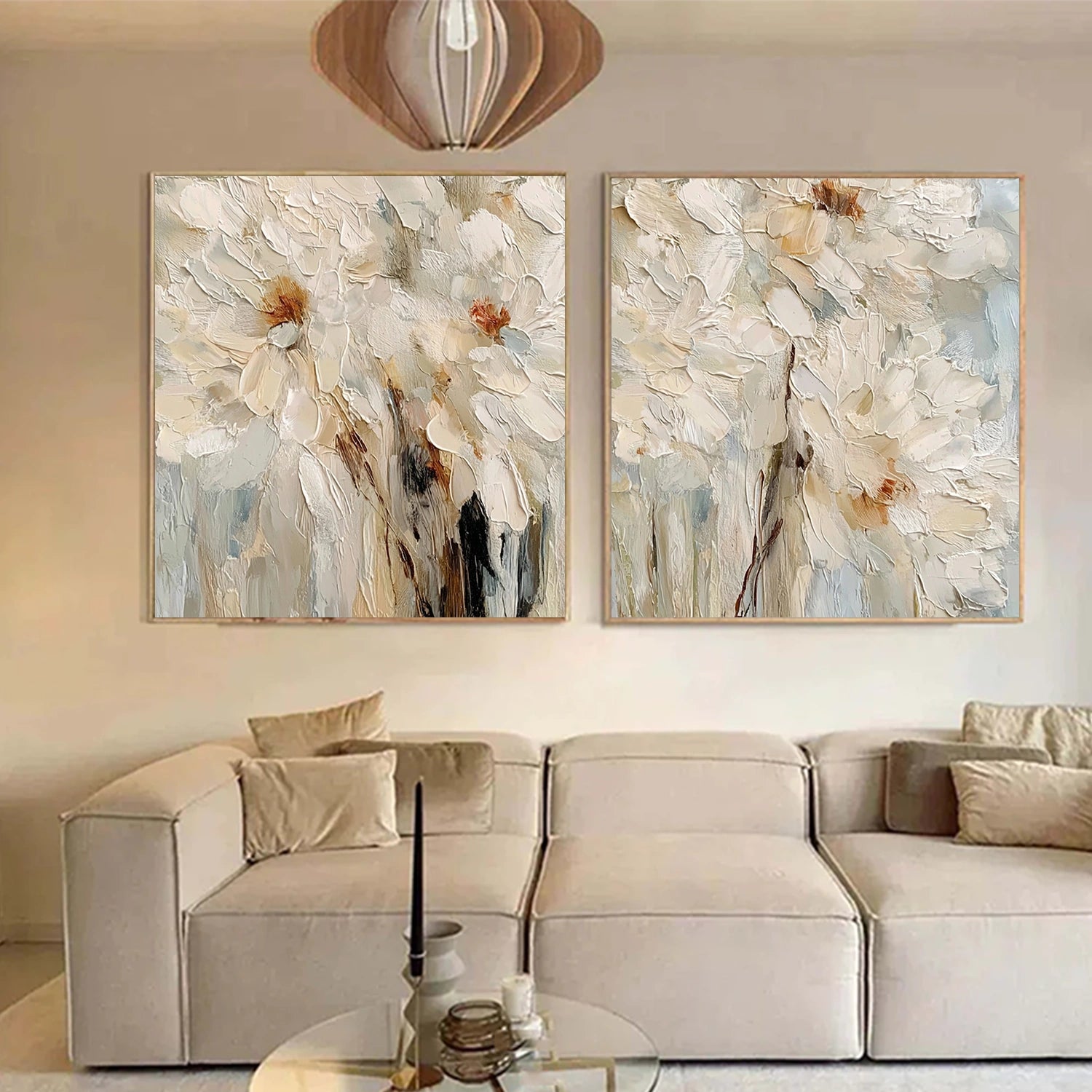 Flower & Tree Abstract Textured Canvas Square Set of 2 # FT 346