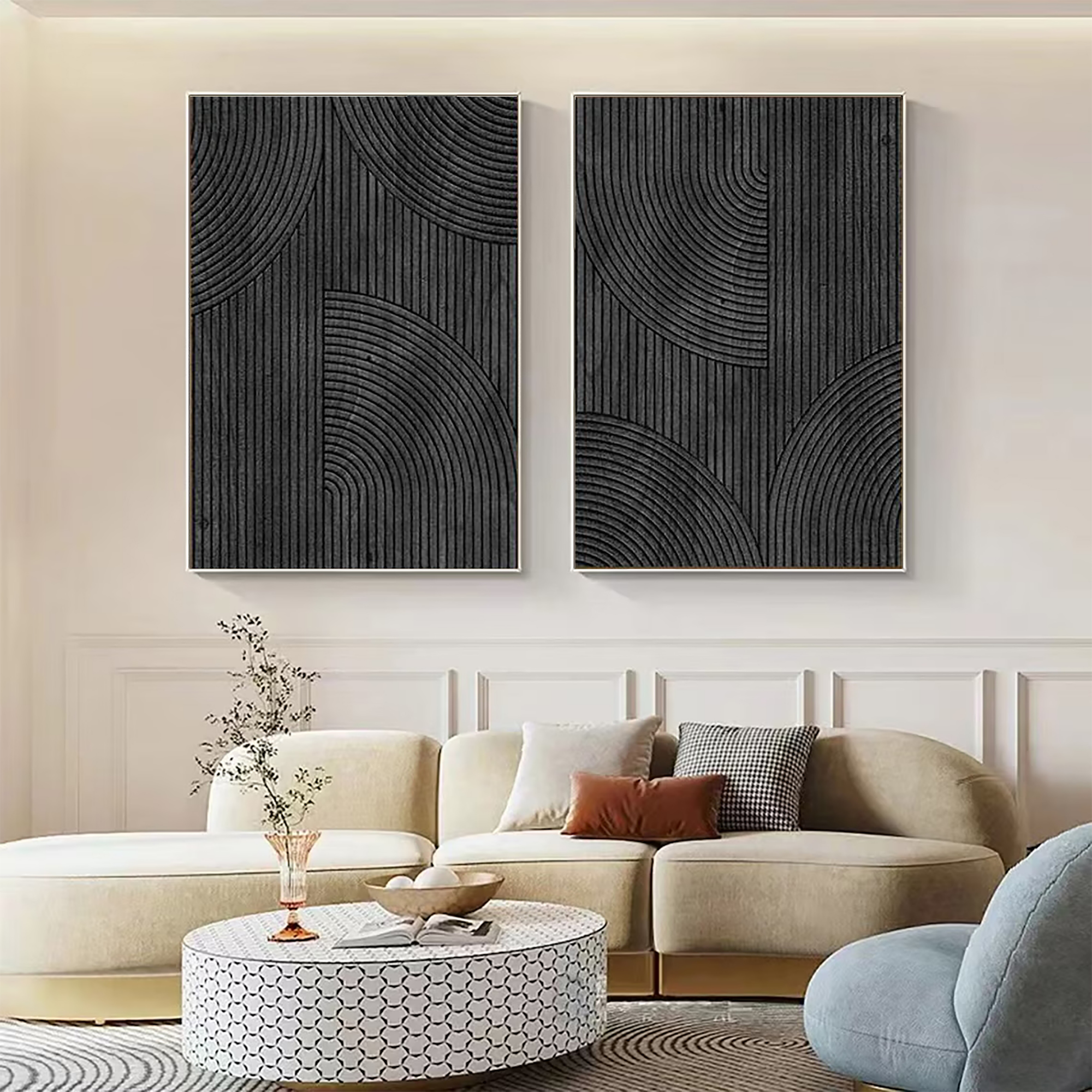 Black Minimalist Textured Paintings Canvas Set of 2 #MZ050