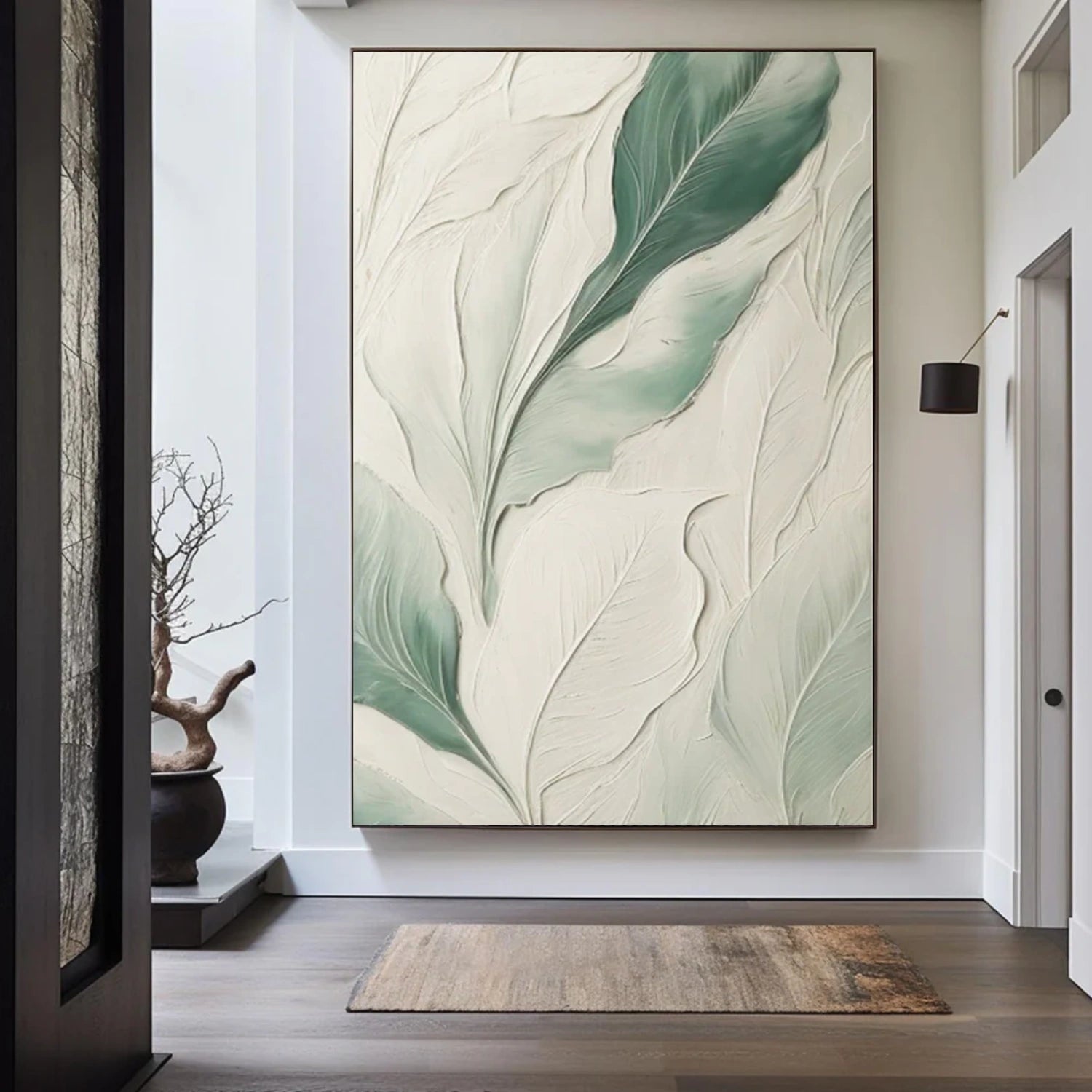 Green & Beige Flower & Tree Abstract Texture Canvas Art #FT 277