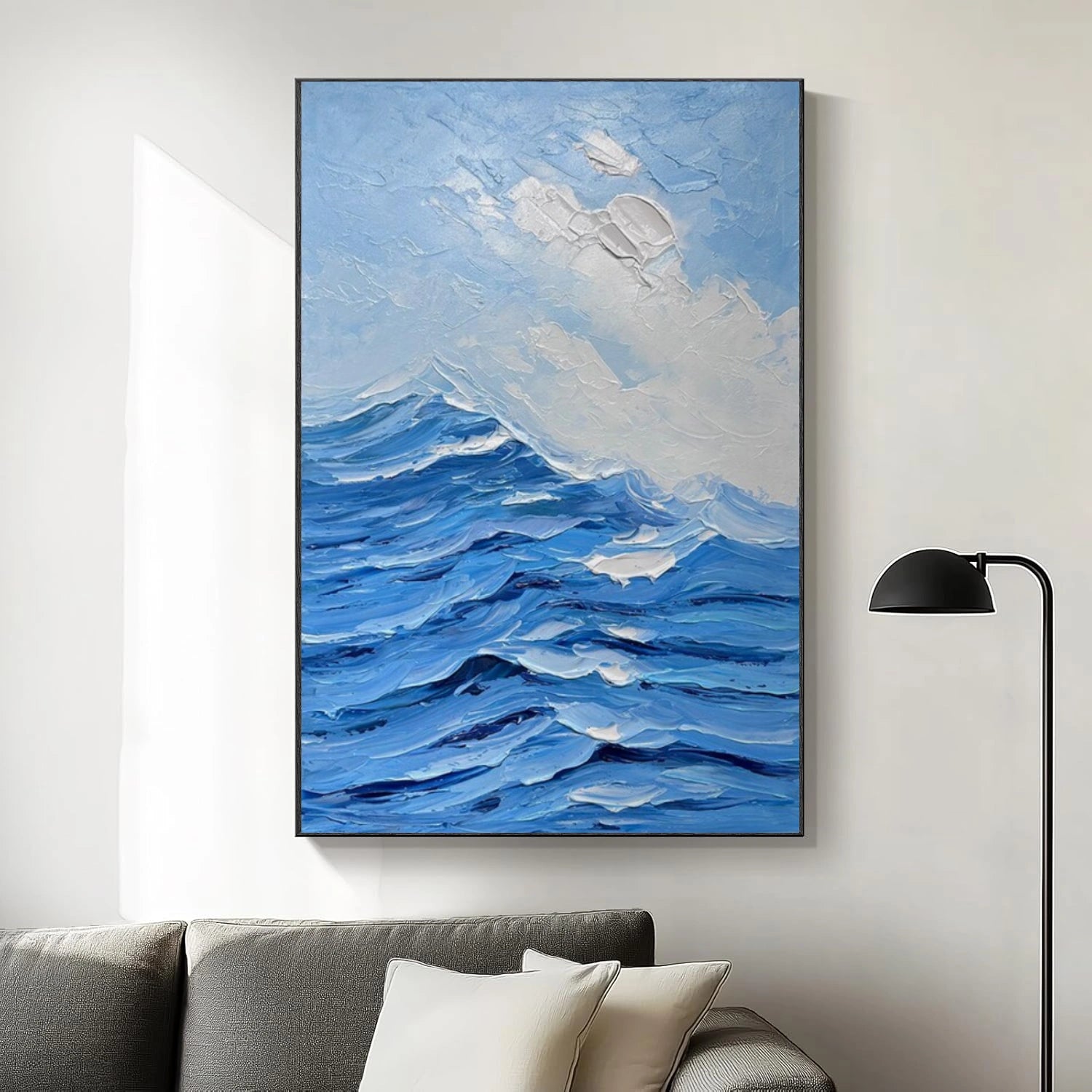 Blue & White Ocean And Sky Abstract Textured Canvas Art #OS 314