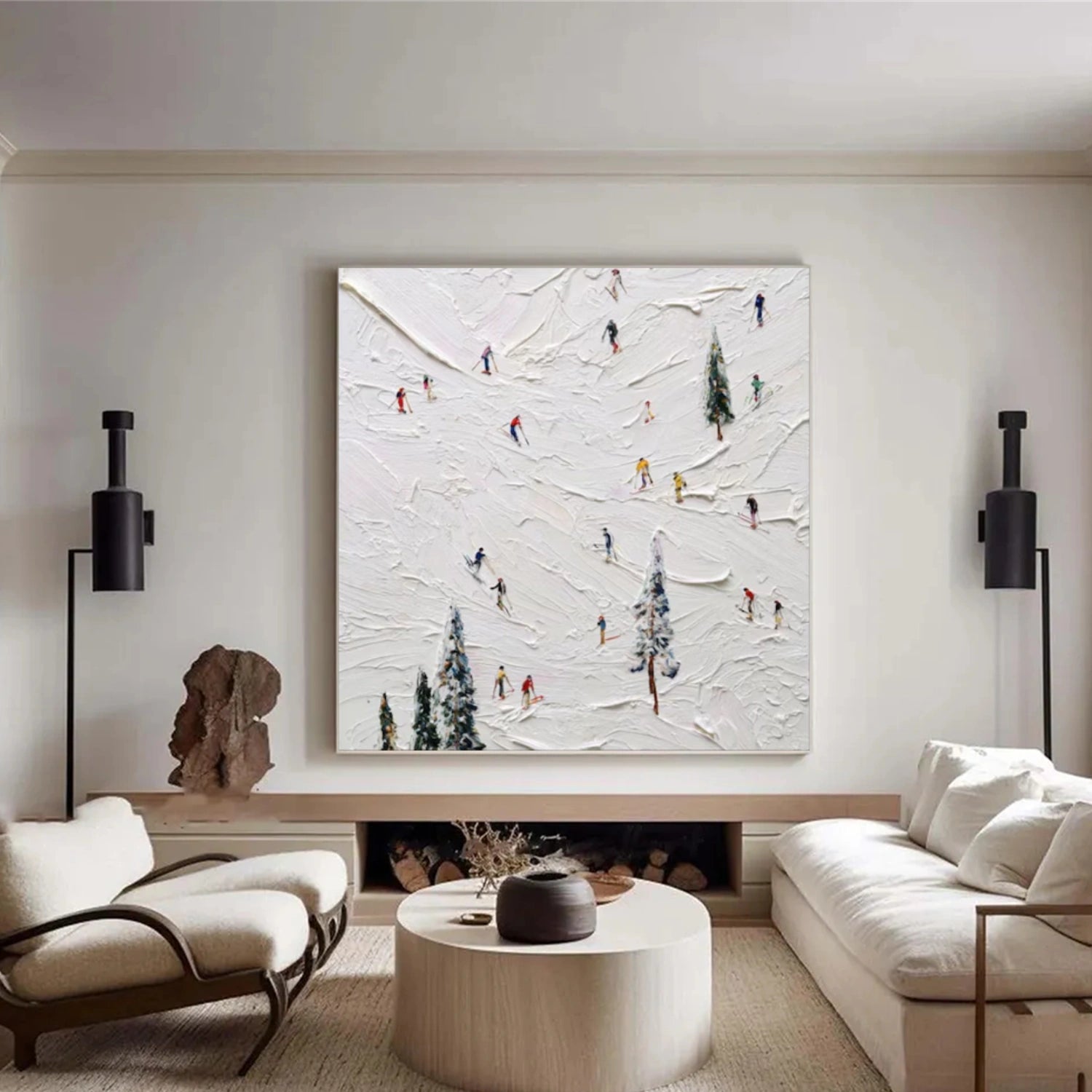 White Skiing Sport Art Textured Painting Canvas # SA054