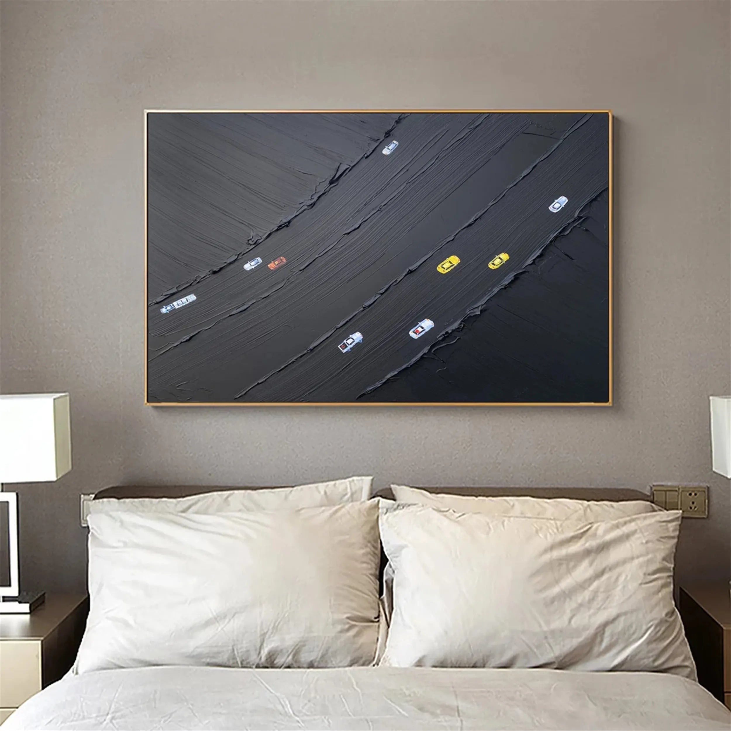 Black Minimalist Textured Painting Canvas #MZ091