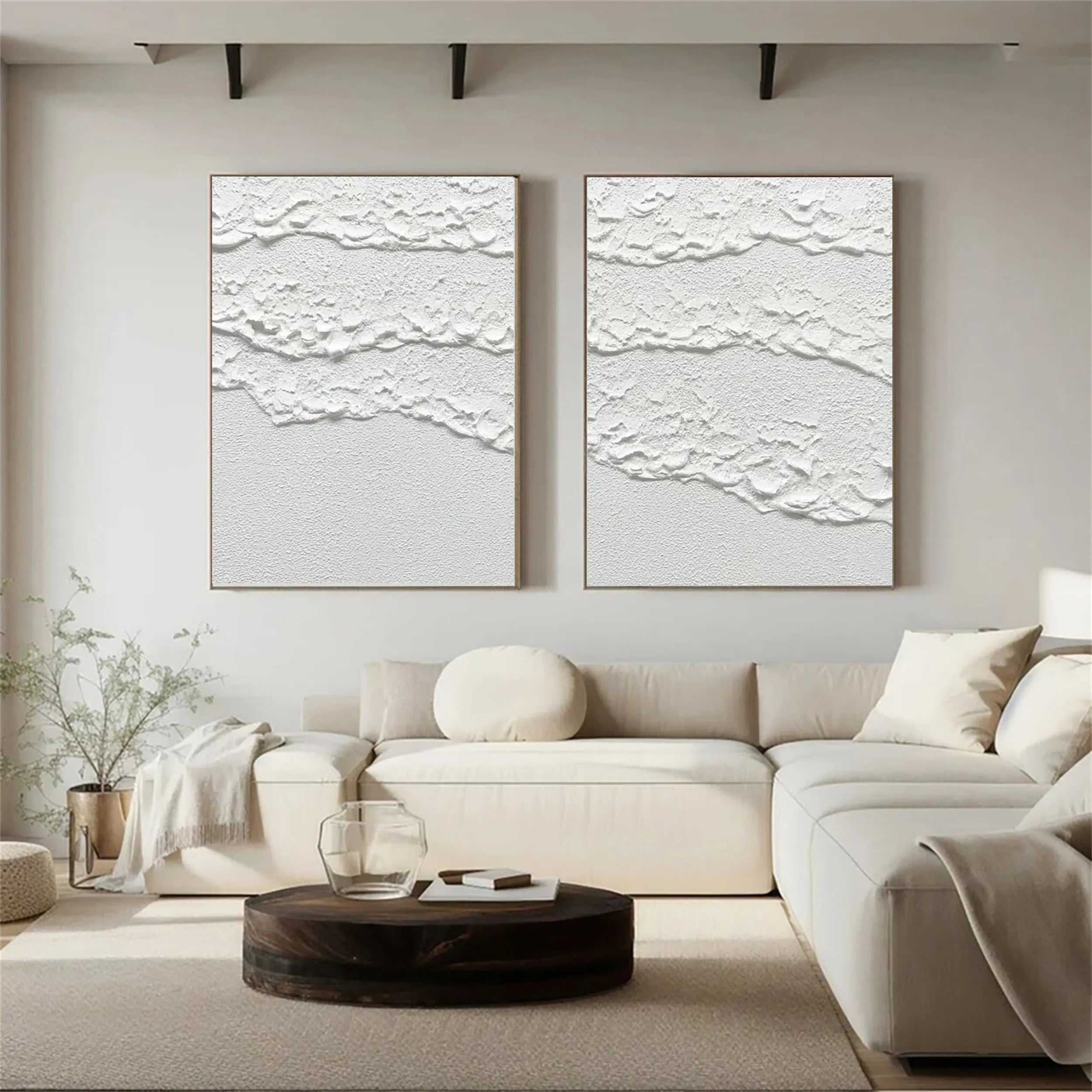 White Minimalist Textured Paintings Canvas Set of 2 #MM181