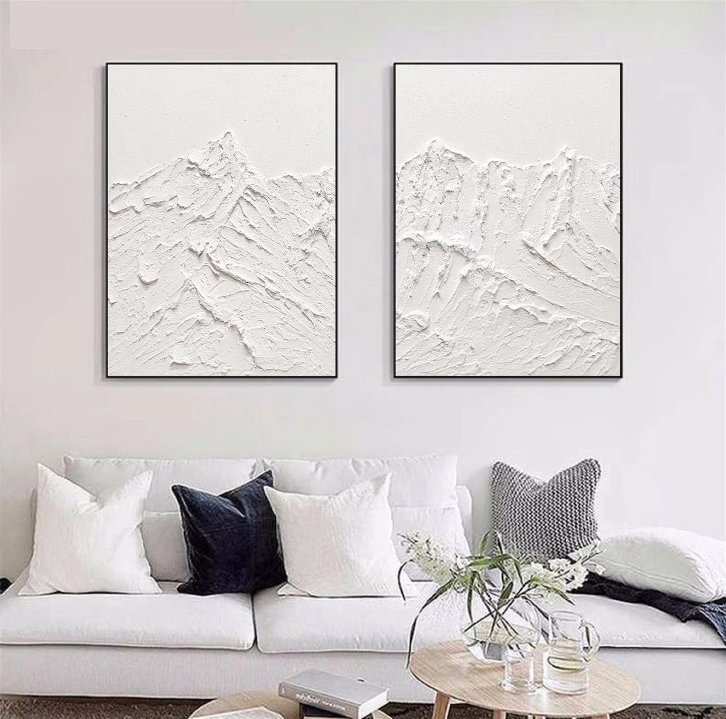 White Minimalist Textured Paintings Canvas Set of 2 #MM149