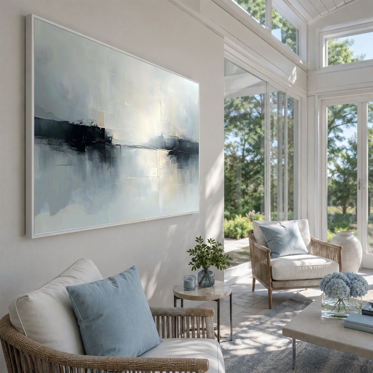 Ocean And Sky Abstract Canvas Art #OS481