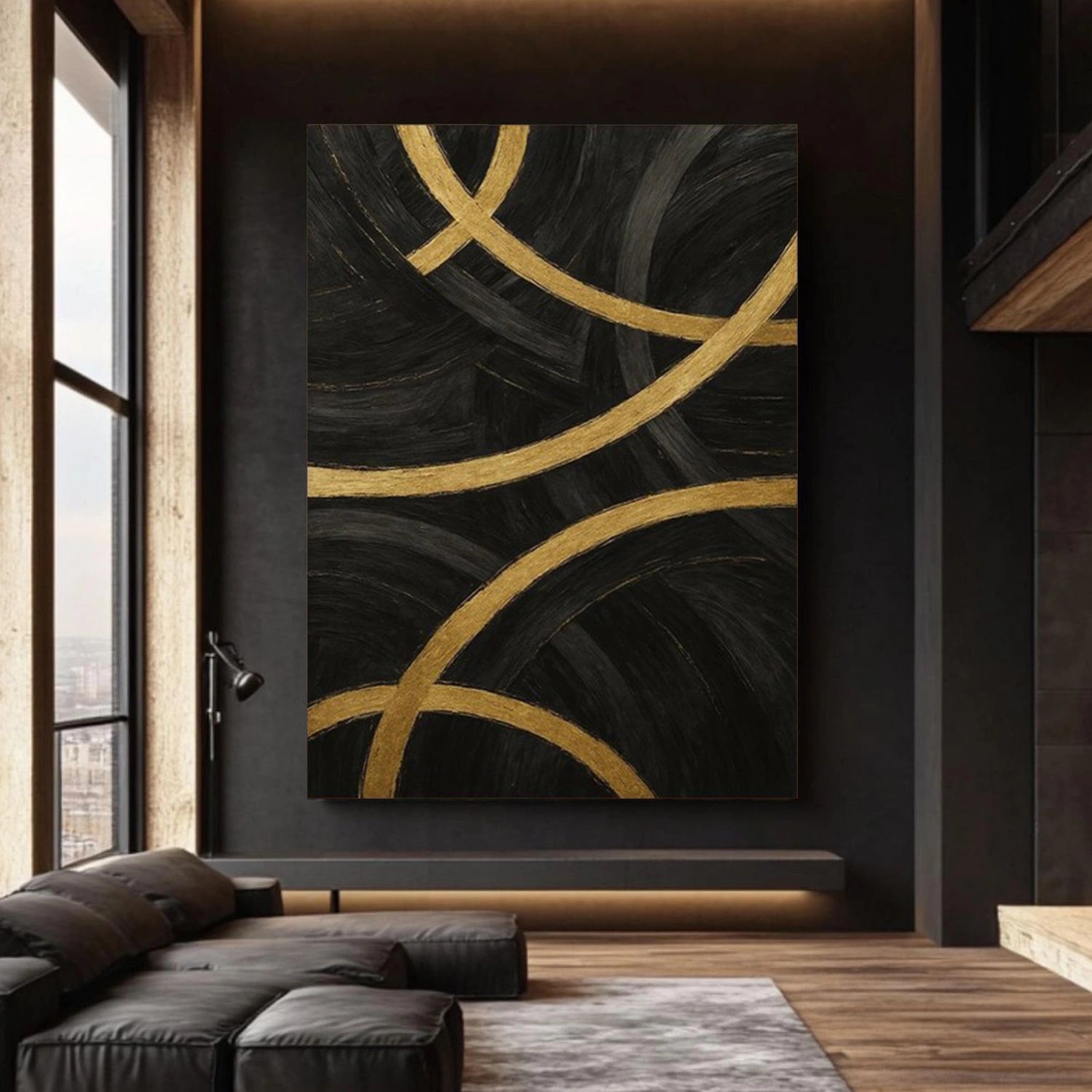 Black & Gold Minimalist Textured Canvas Art #MM378
