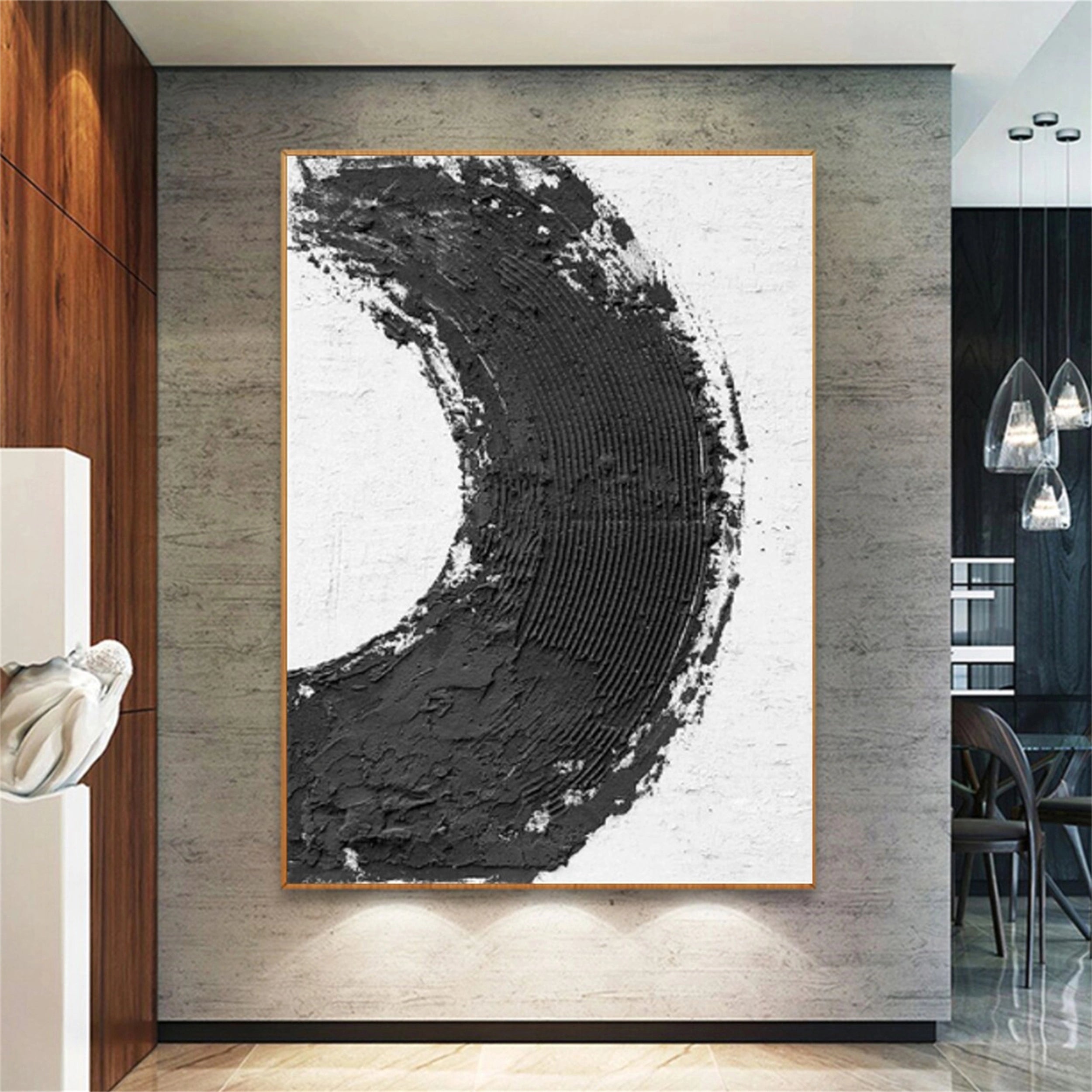 Black White Textured Minimalist Wall Art #MZ067
