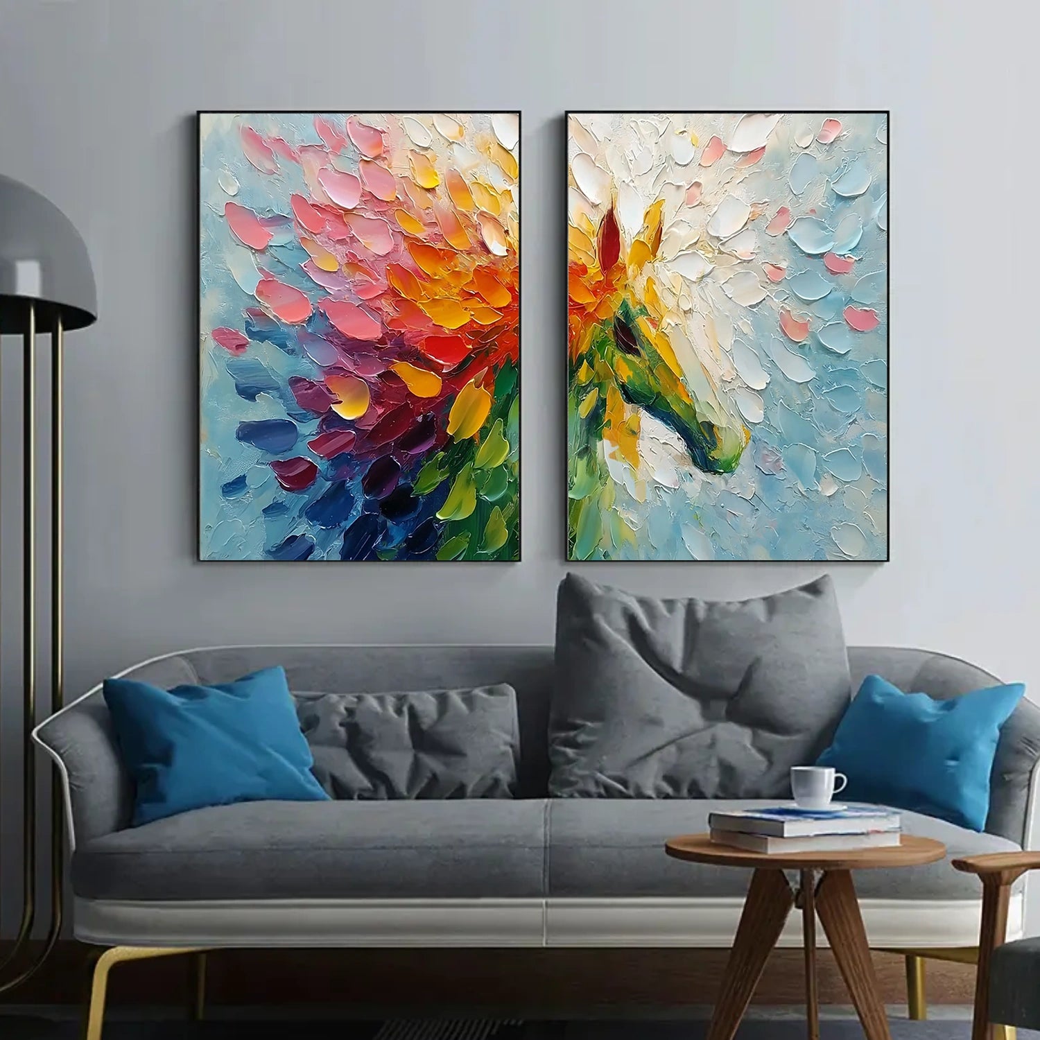 Colorful Abstract Horse Animal Textured Set of 2 Canvas Art #AP186