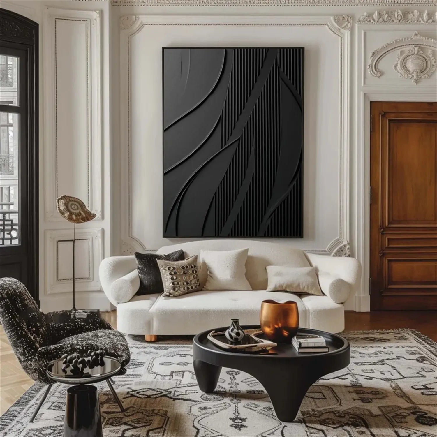 Black Minimalist Textured Painting Canvas #MZ125