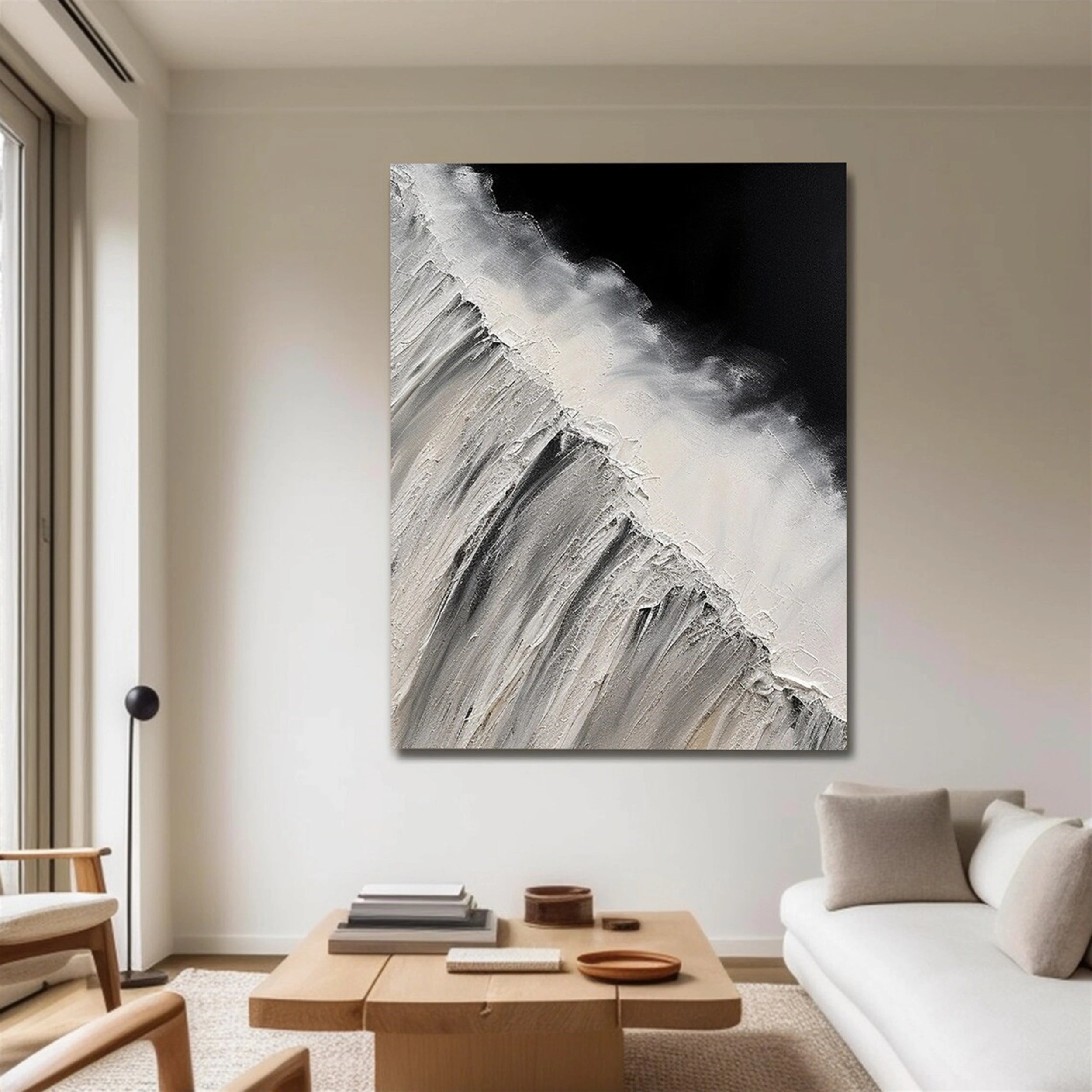 White & Black Minimalist Textured Painting Canvas #MM155