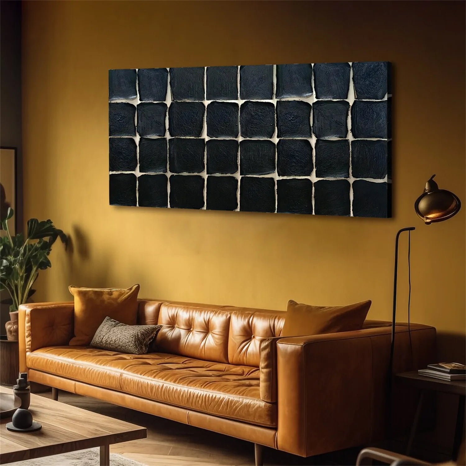 Black Plaster Art Minimalist Textured Painting #MZ109