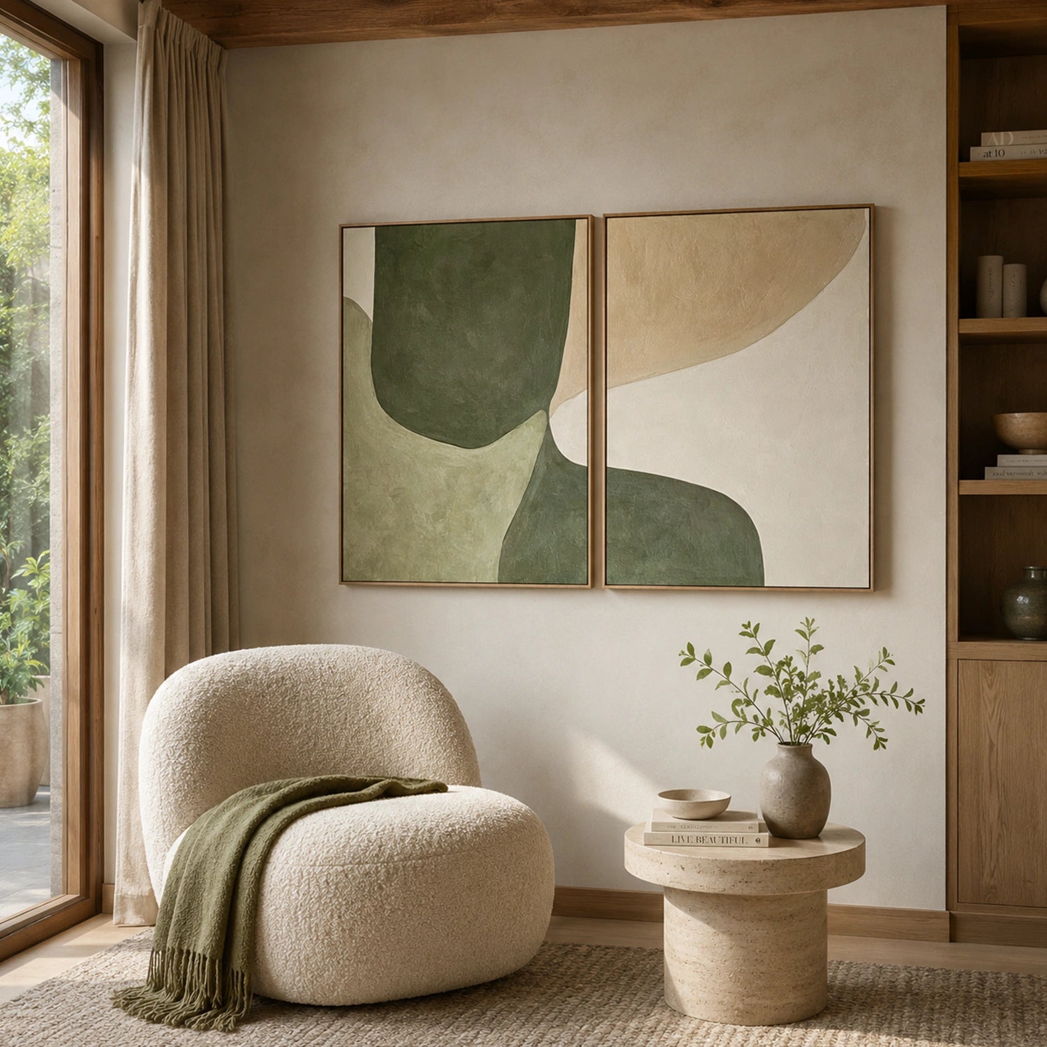 Beige & Green Abstract Wall Art Set of 2 #BG147