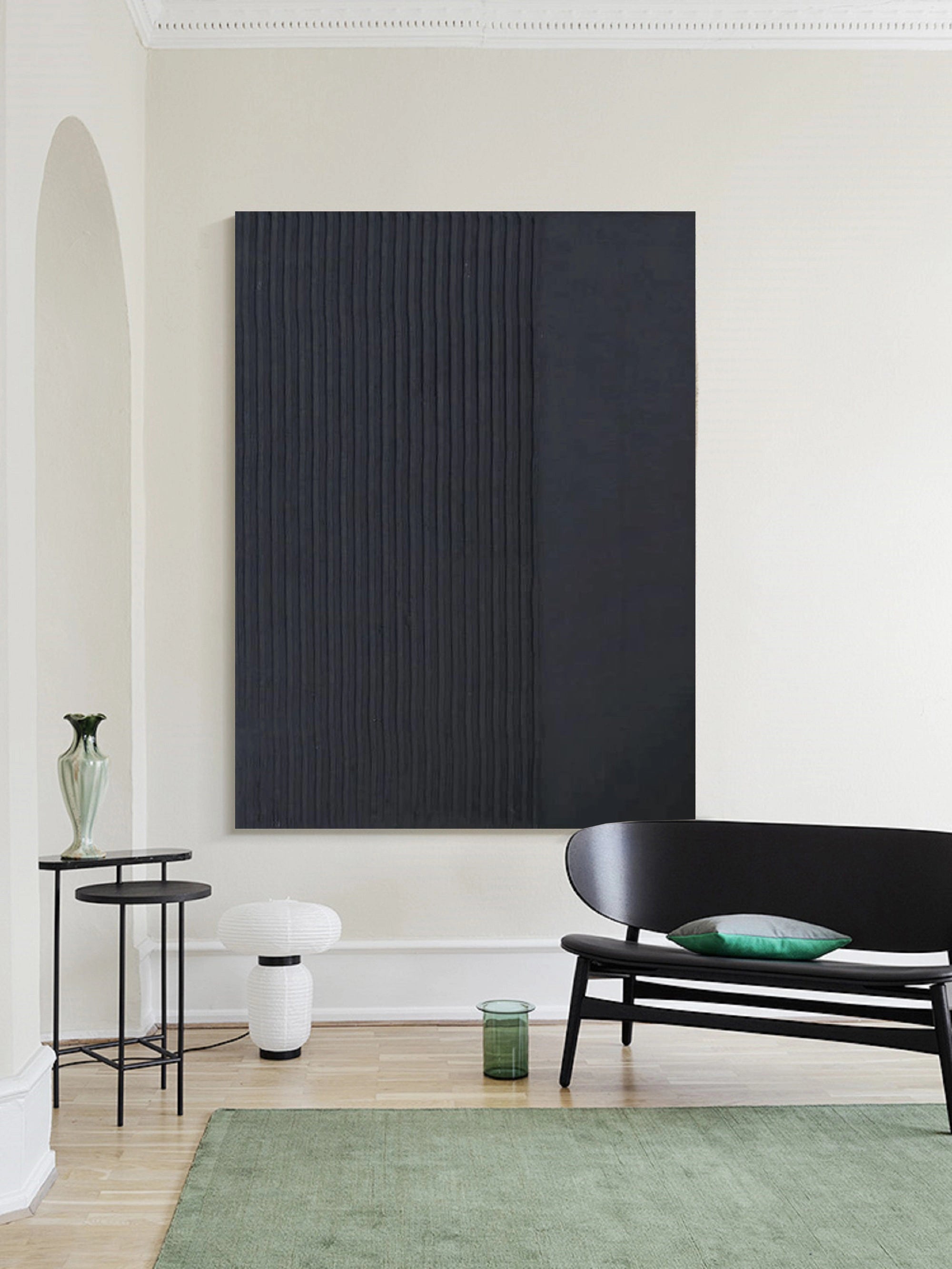 Black Minimalist Textured Painting Canvas #MZ021