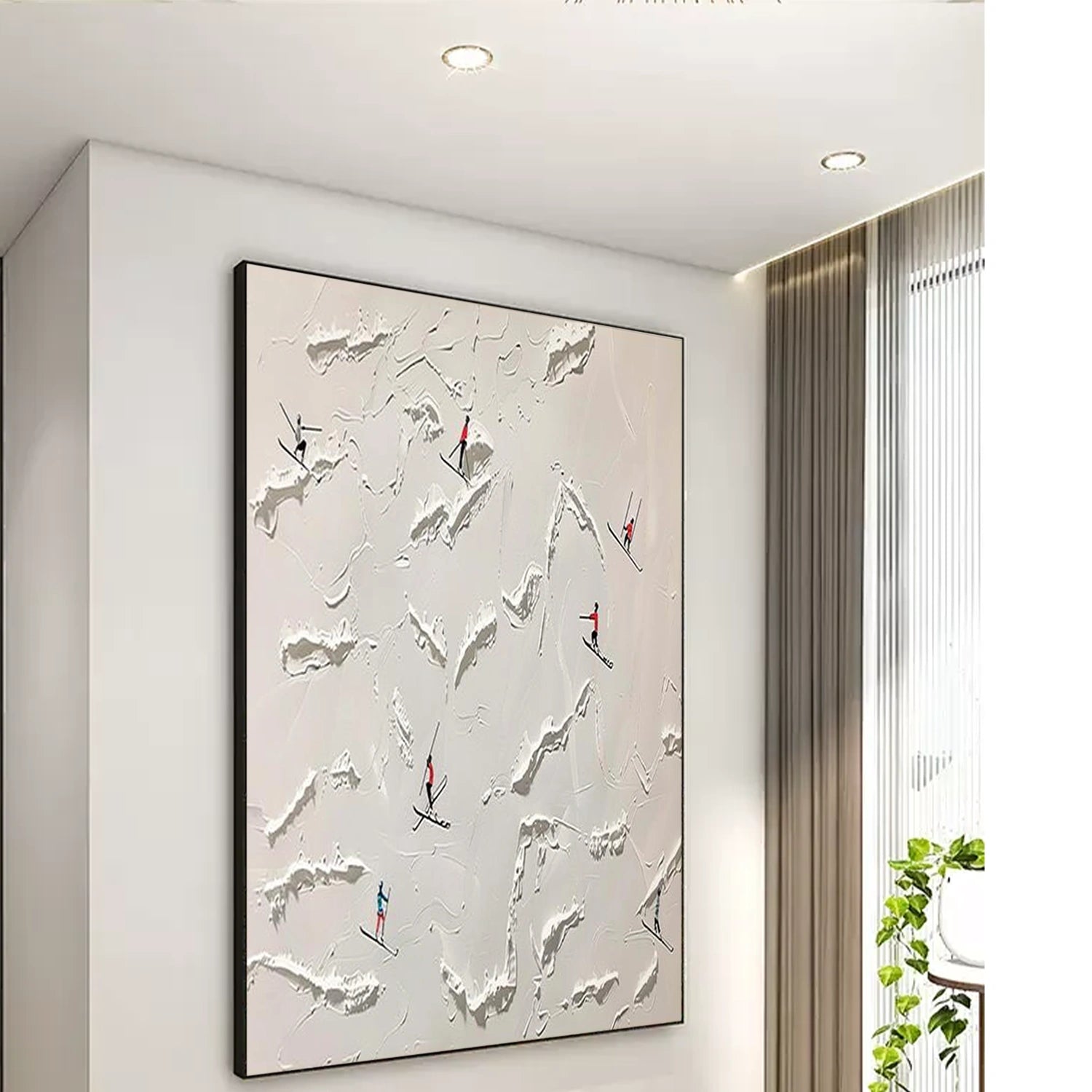 Skiing Sport Art Textured Painting Canvas # SA069