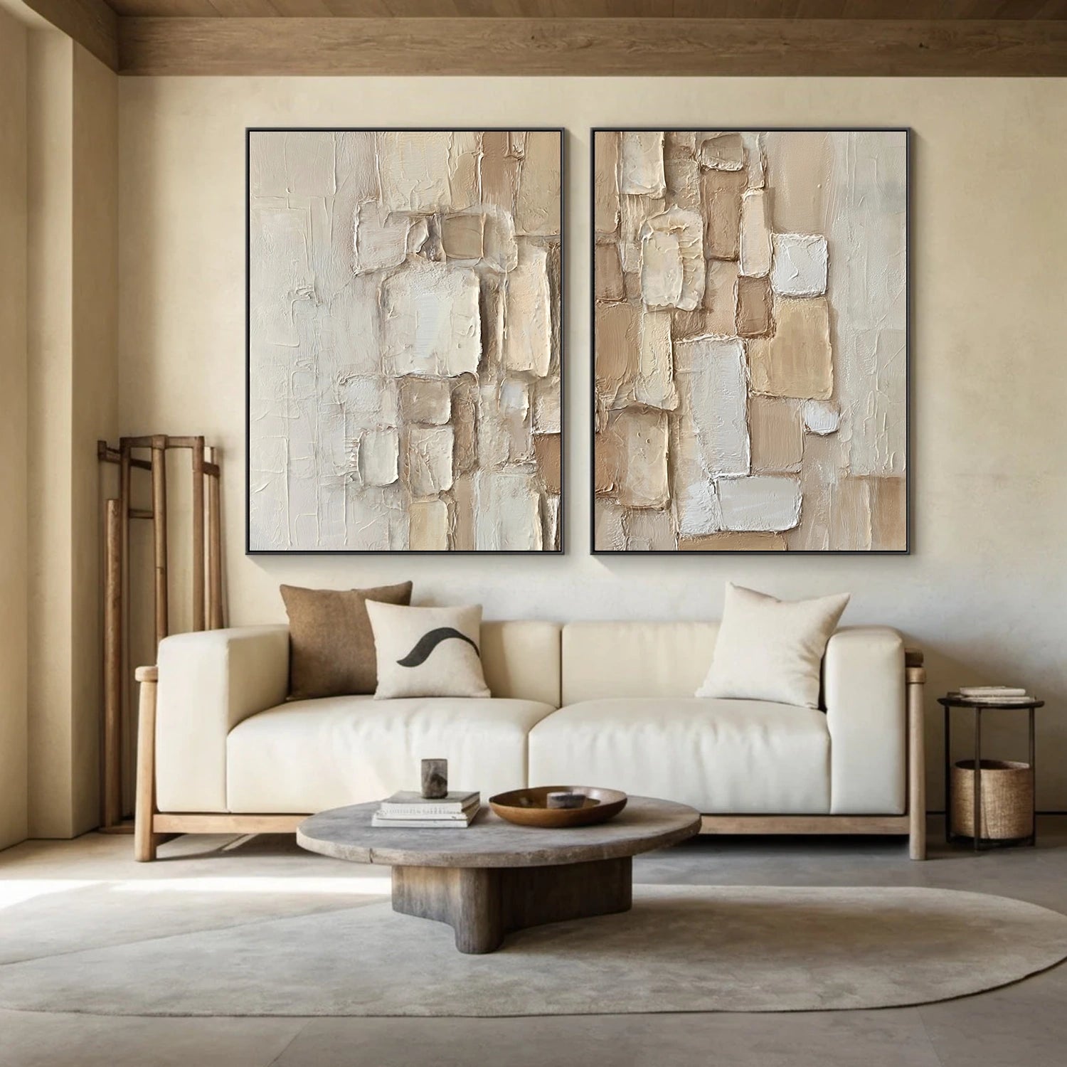 Beige Abstract Textured Set of 2 Wall Art #AB 576