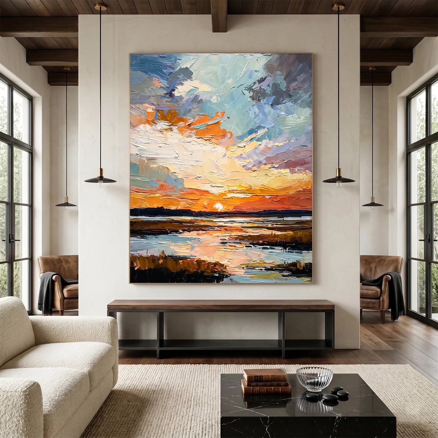 Colorful Ocean And Sky Abstract Texture Canvas Art #OS412