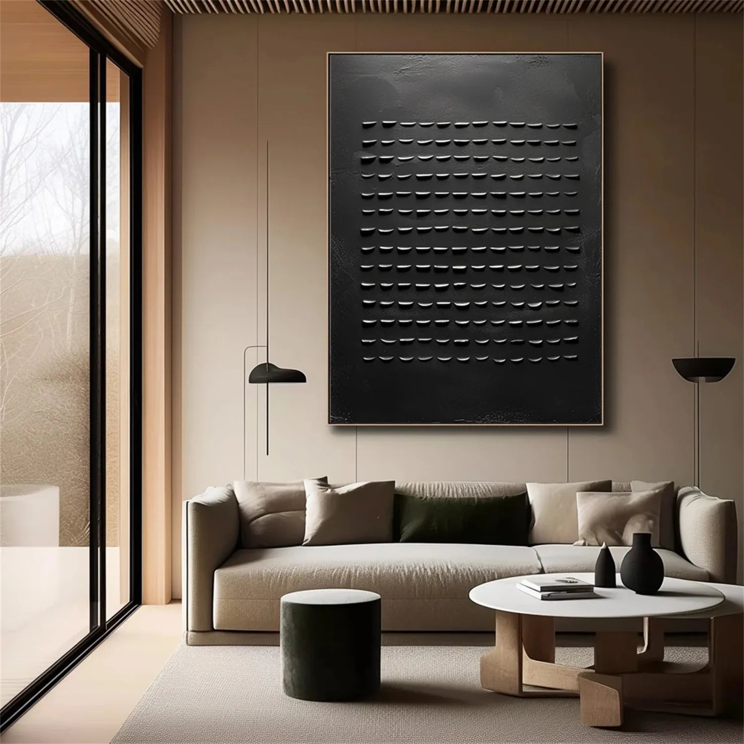 Black Minimalist Textured Painting Canvas #MZ094