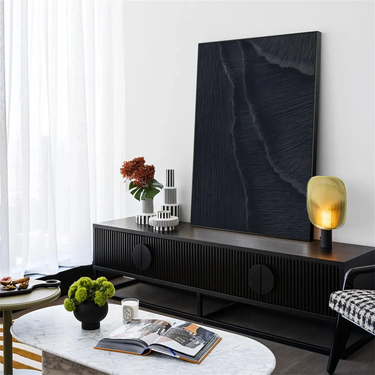 Black Plaster Art Minimalist Textured Painting #MZ099