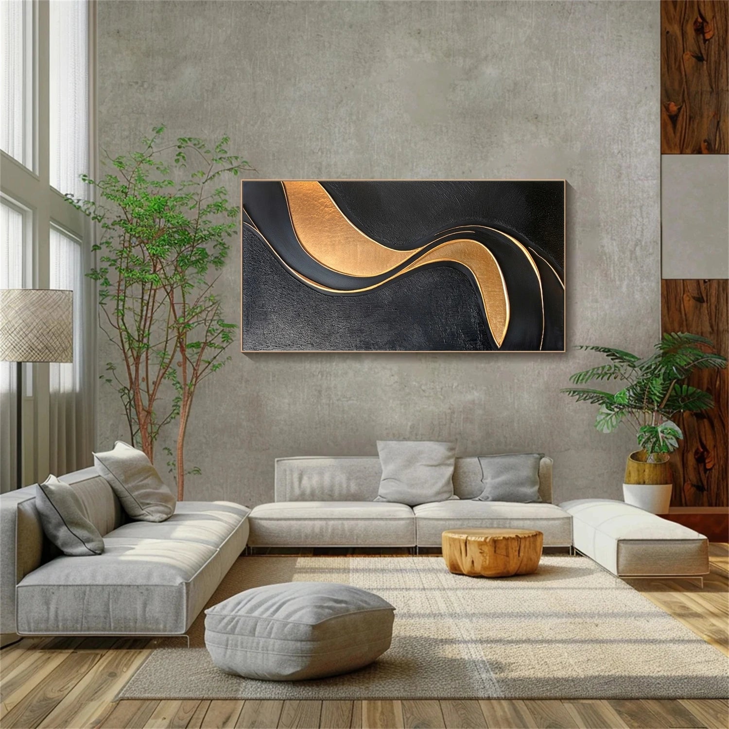 Black & Gold Minimalist Textured Canvas # MM431