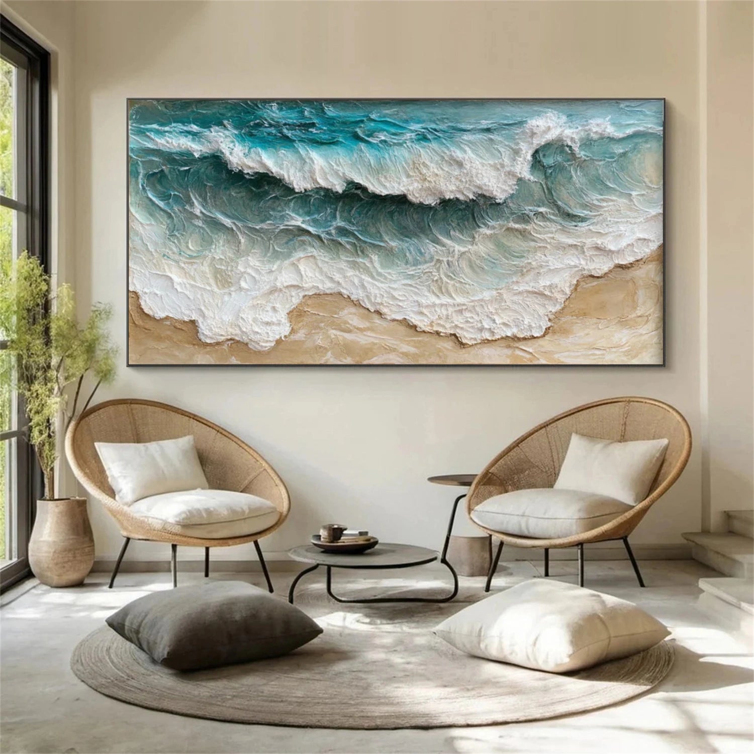 Ocean And Sky Abstract Textured Canvas Art #OS344
