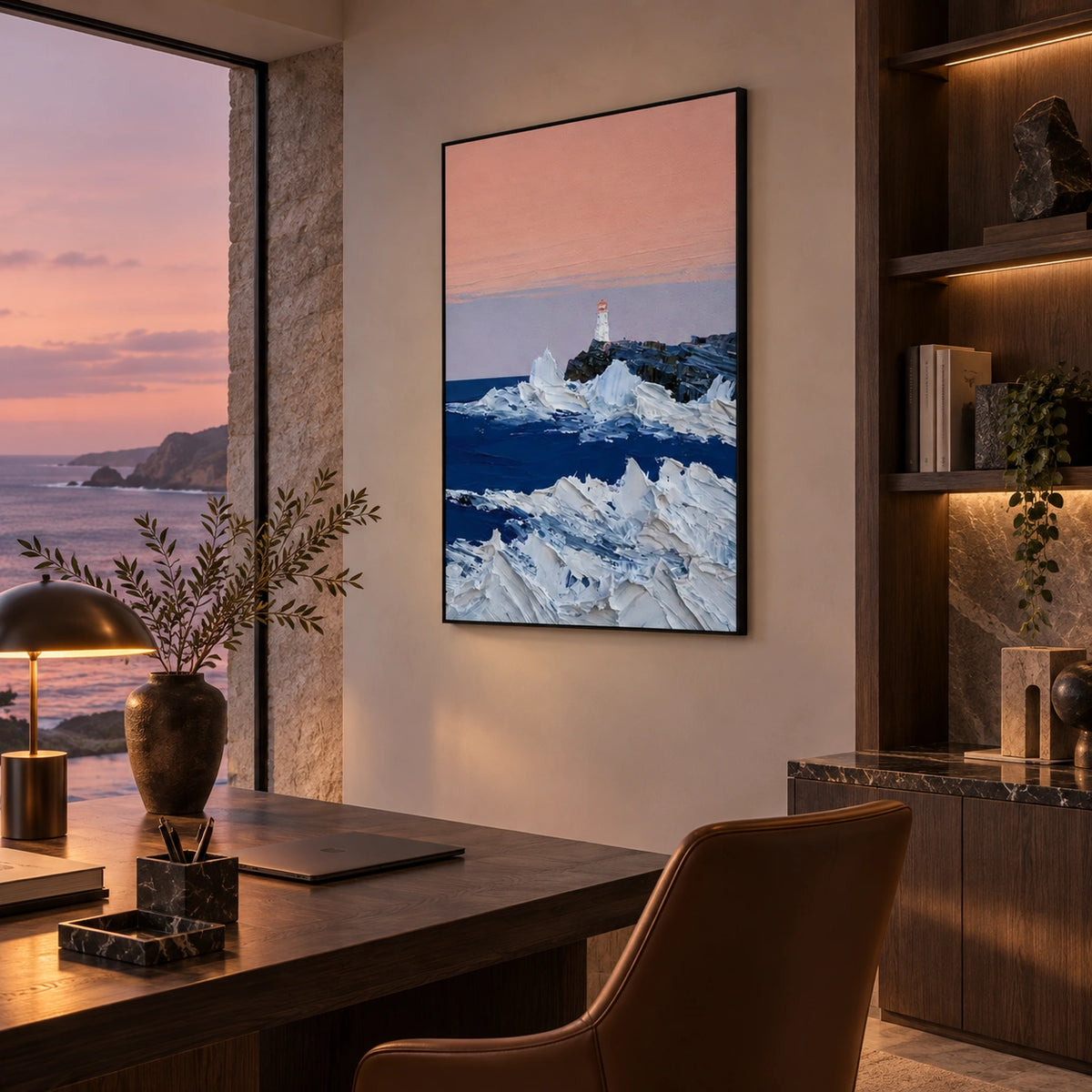Ocean And Sky Abstract Canvas Art #OS474