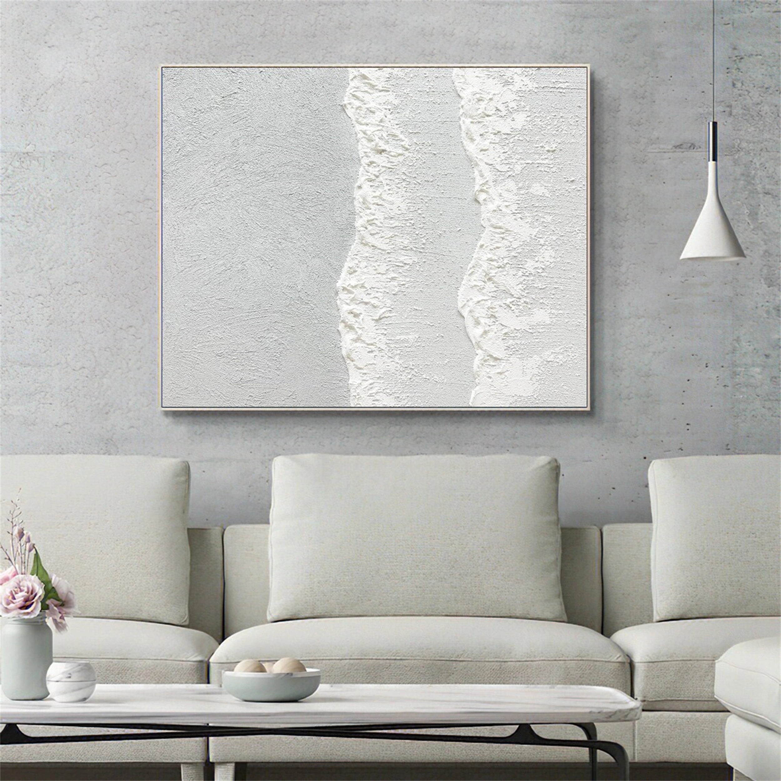White Minimalist Textured Painting Canvas #MM129