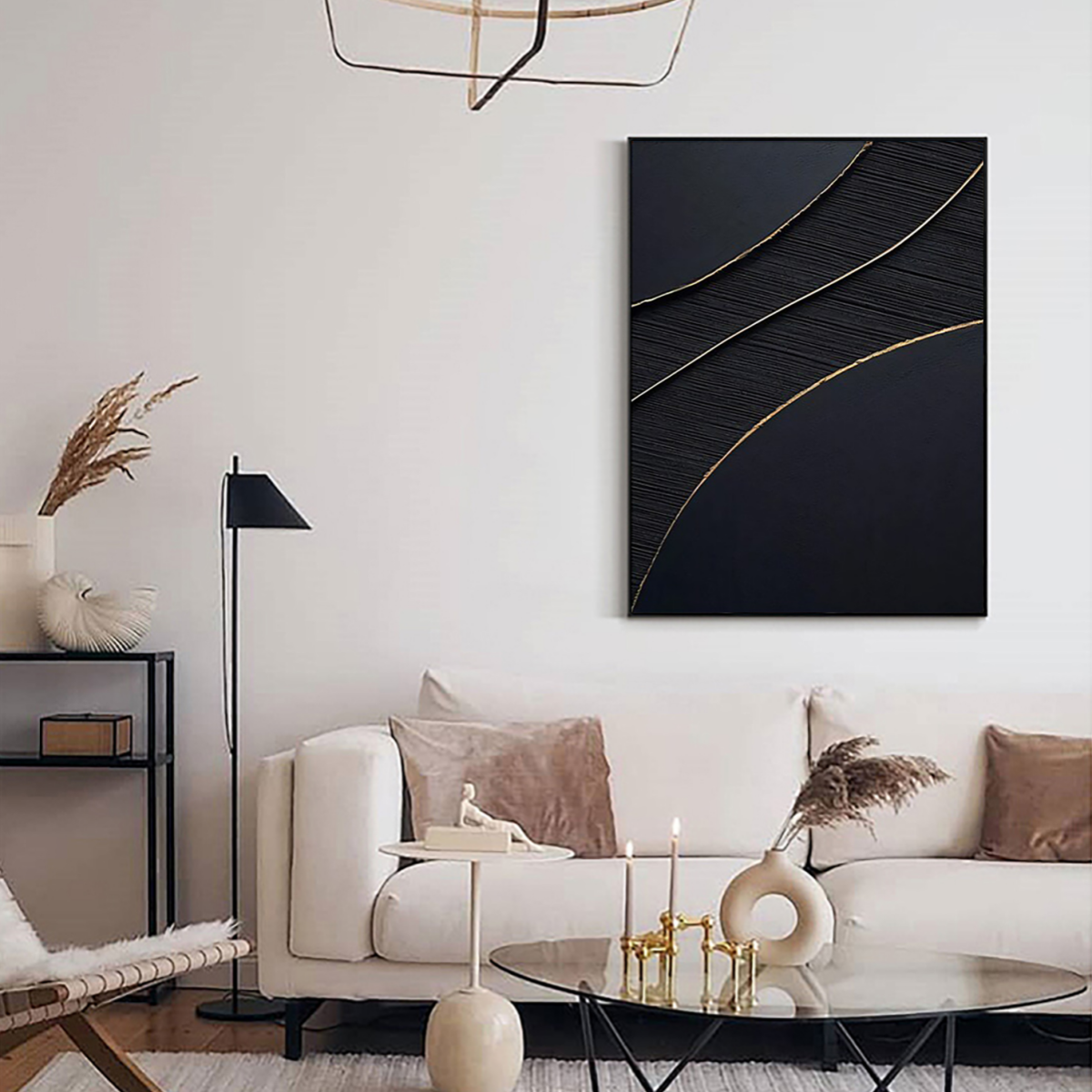 Black Gold Minimalist Textured Painting #MZ049