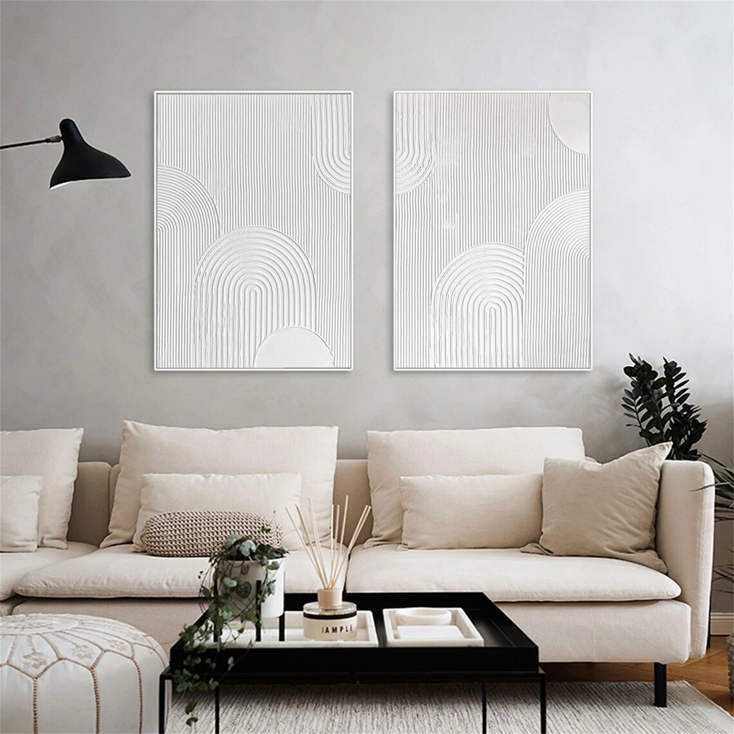 White Minimalist Textured Paintings Canvas Set of 2 #MM150