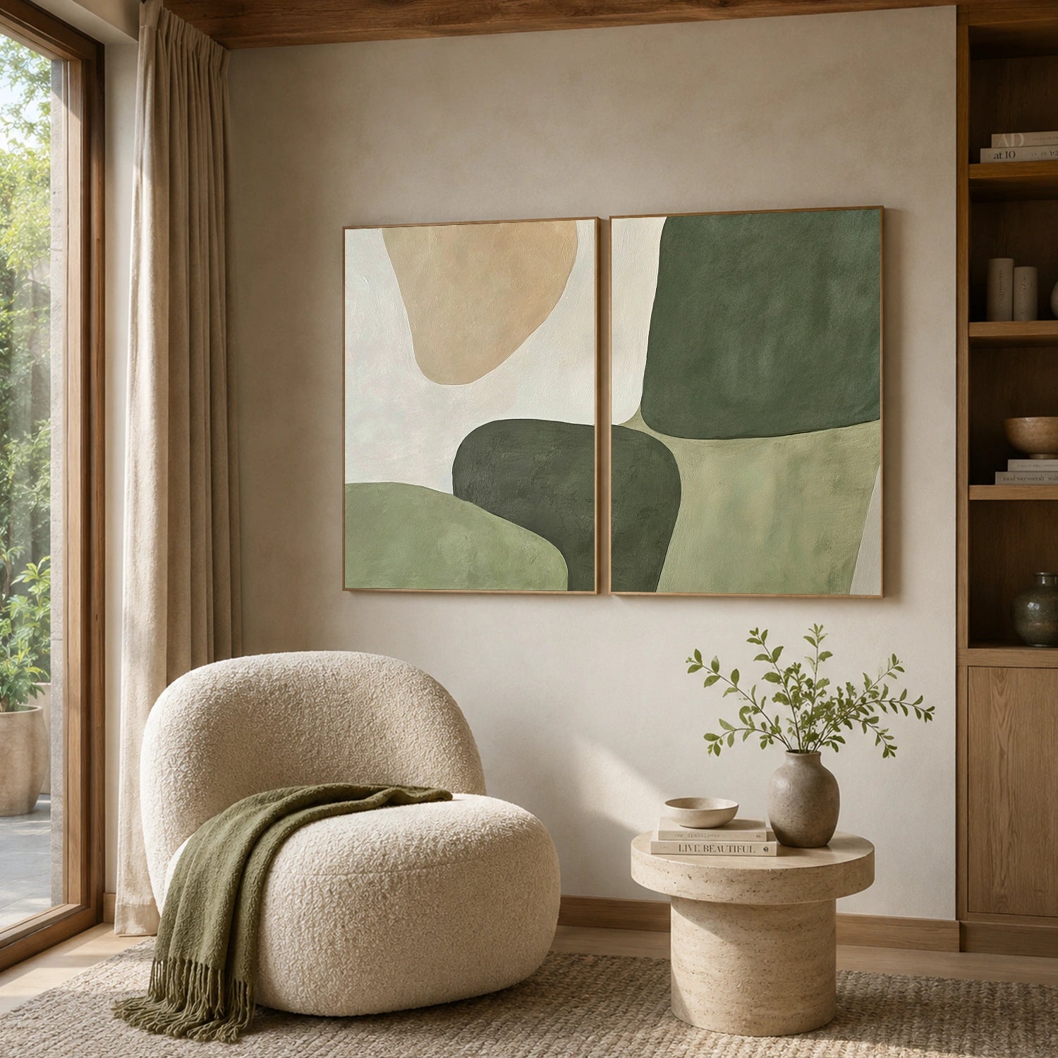 Beige & Green Abstract Wall Art Set of 2 #BG152