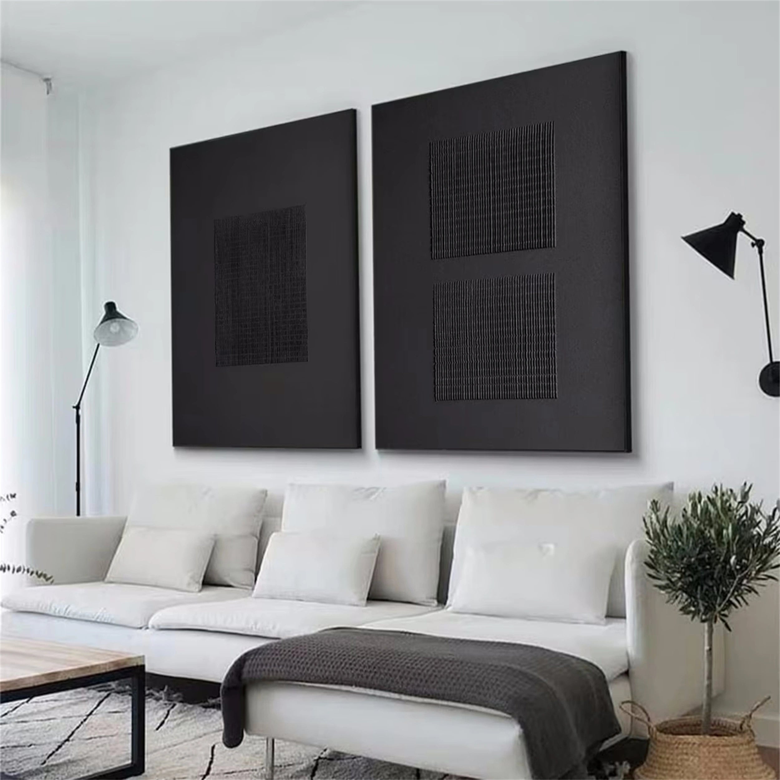 Black Minimalist Textured Paintings Canvas Set of 2 #MZ072
