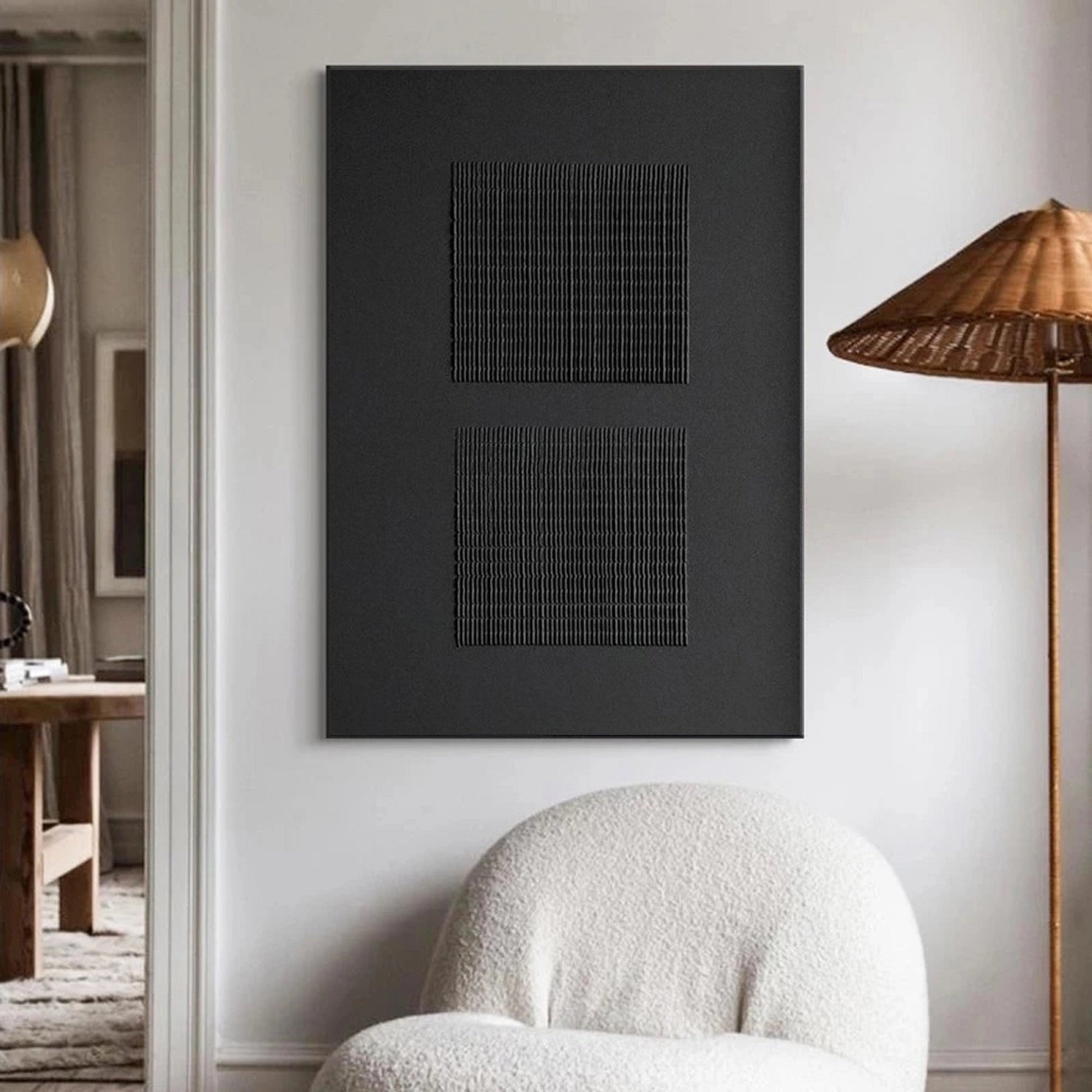 Black Minimalist Textured Painting Canvas #MZ012