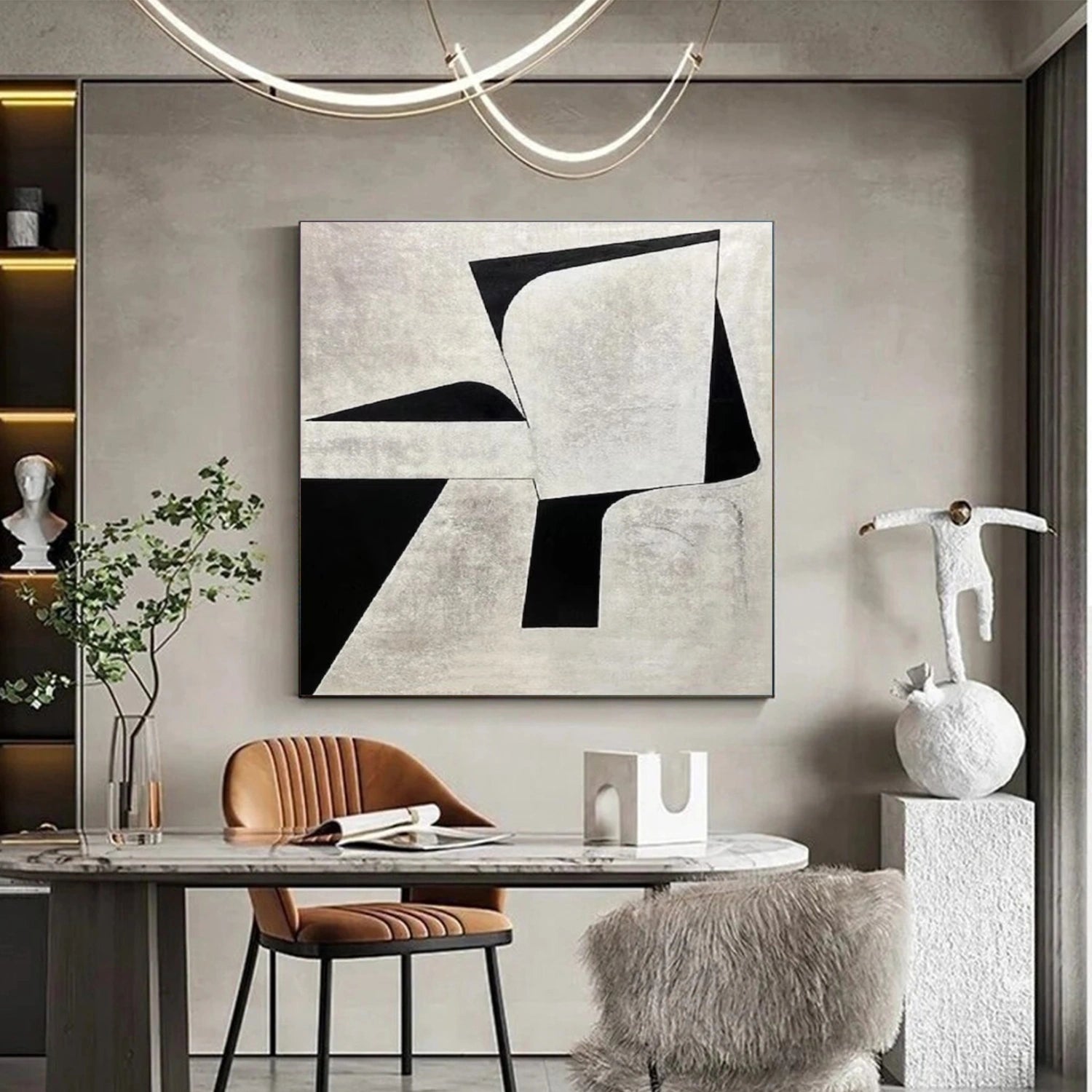 White and Black Minimalistic Canvas Art #MZ151