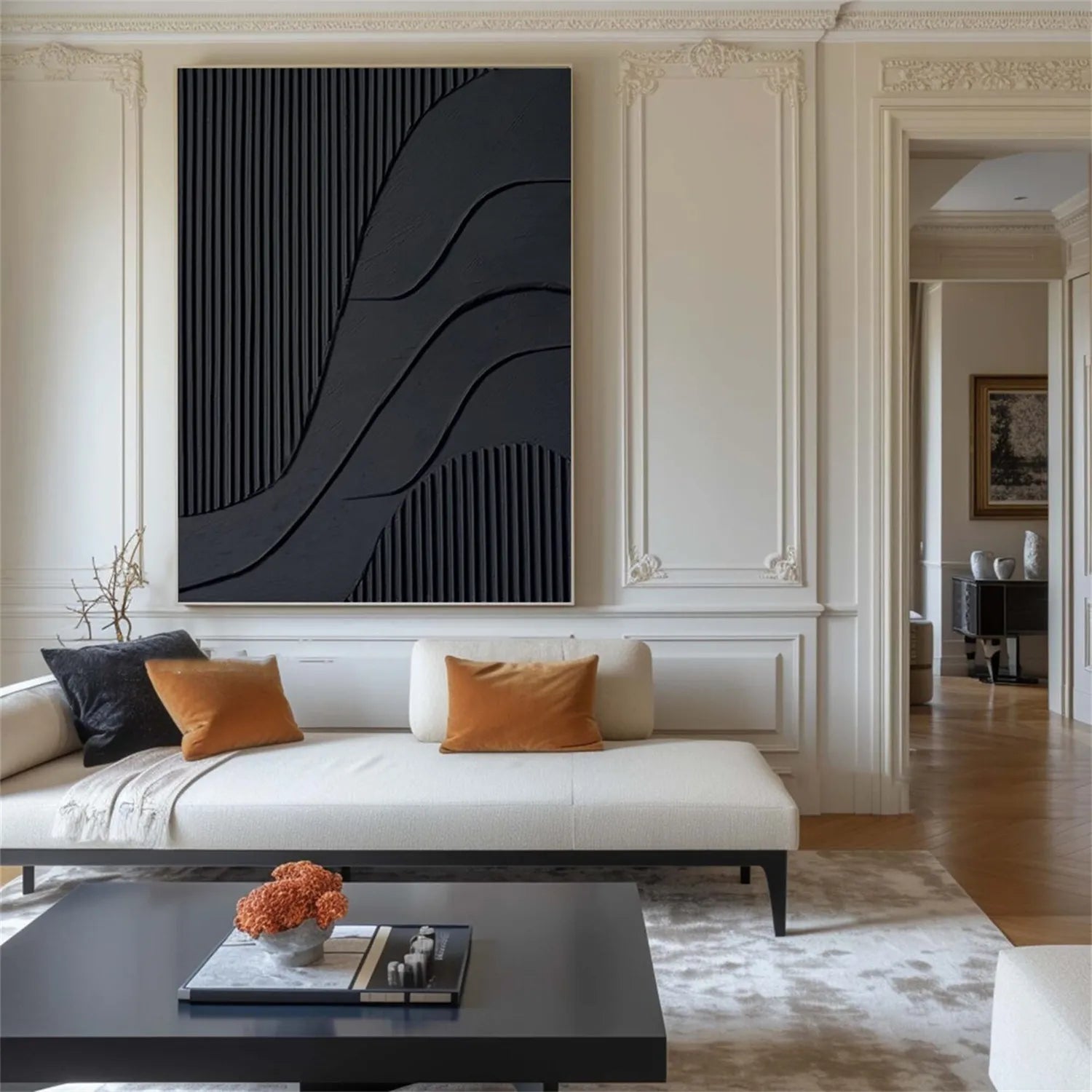 Black Minimalist Textured Painting Canvas #MZ101