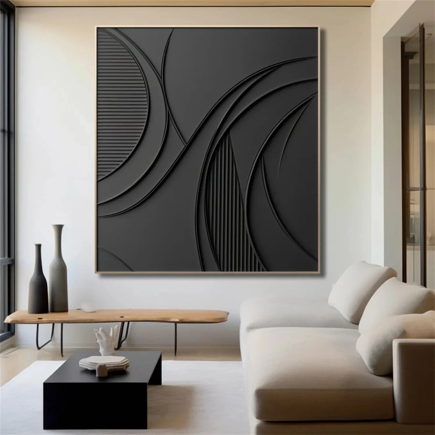 Black Minimalist Textured Painting Canvas #MZ128