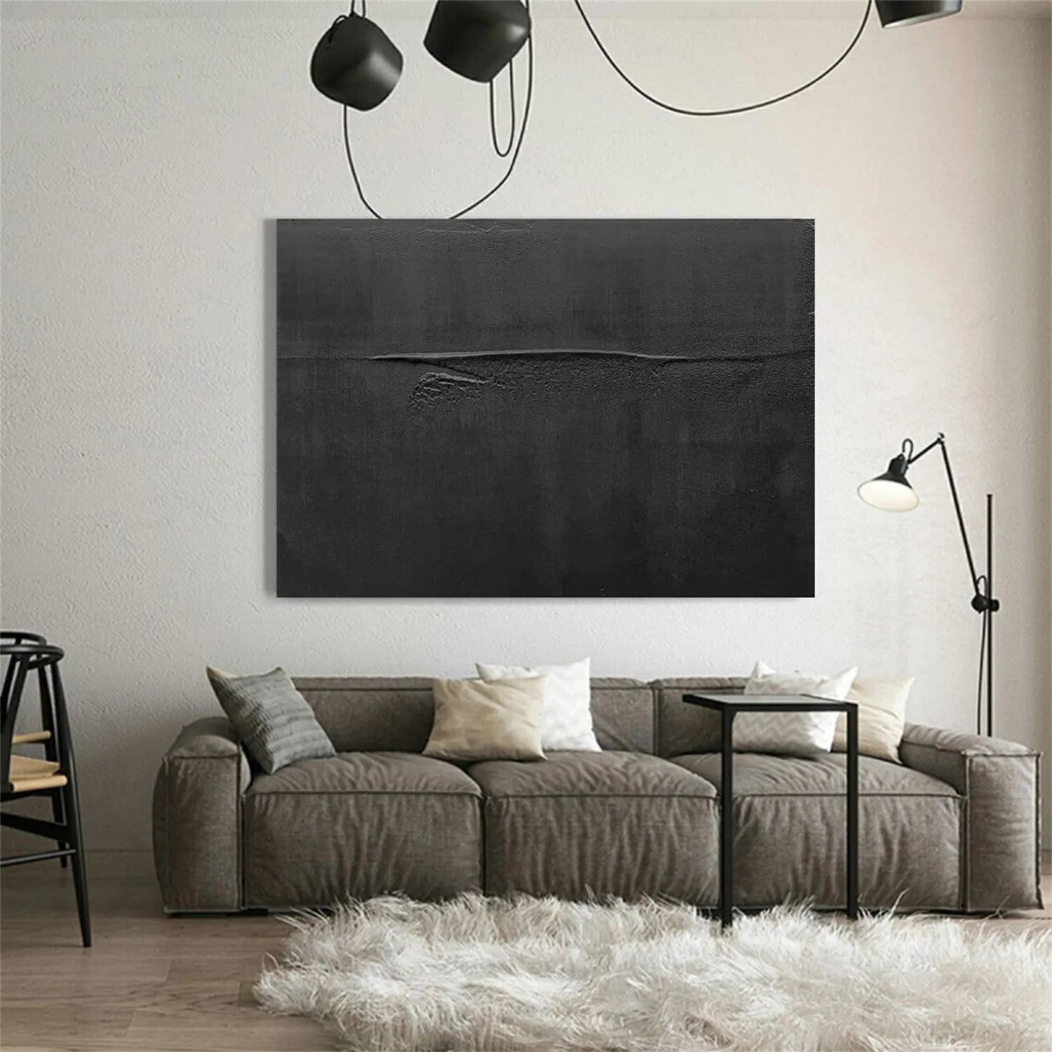 #CL-Custom Size Black Minimalist Textured Painting Canvas #MZ115