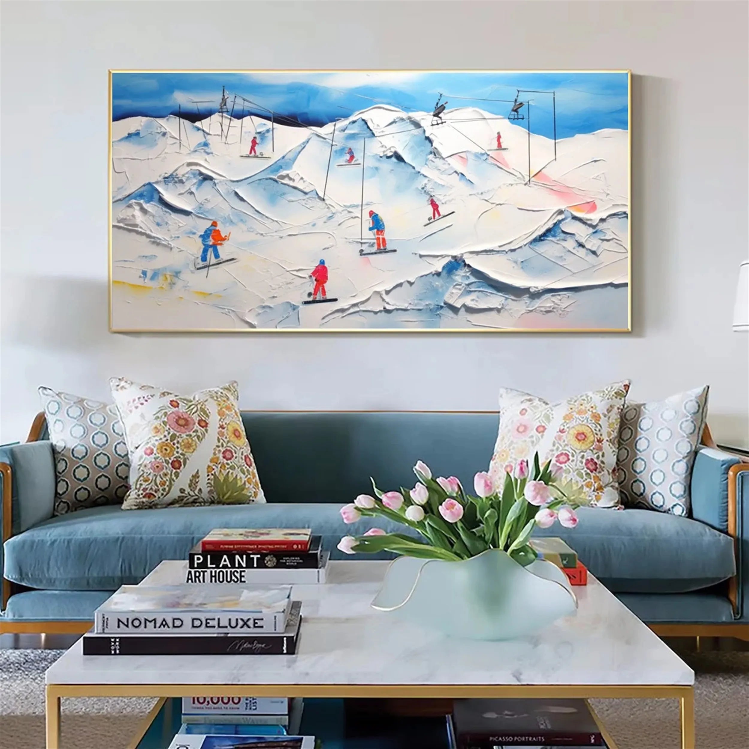 Skiing Sport Art Textured Painting Canvas #MM224